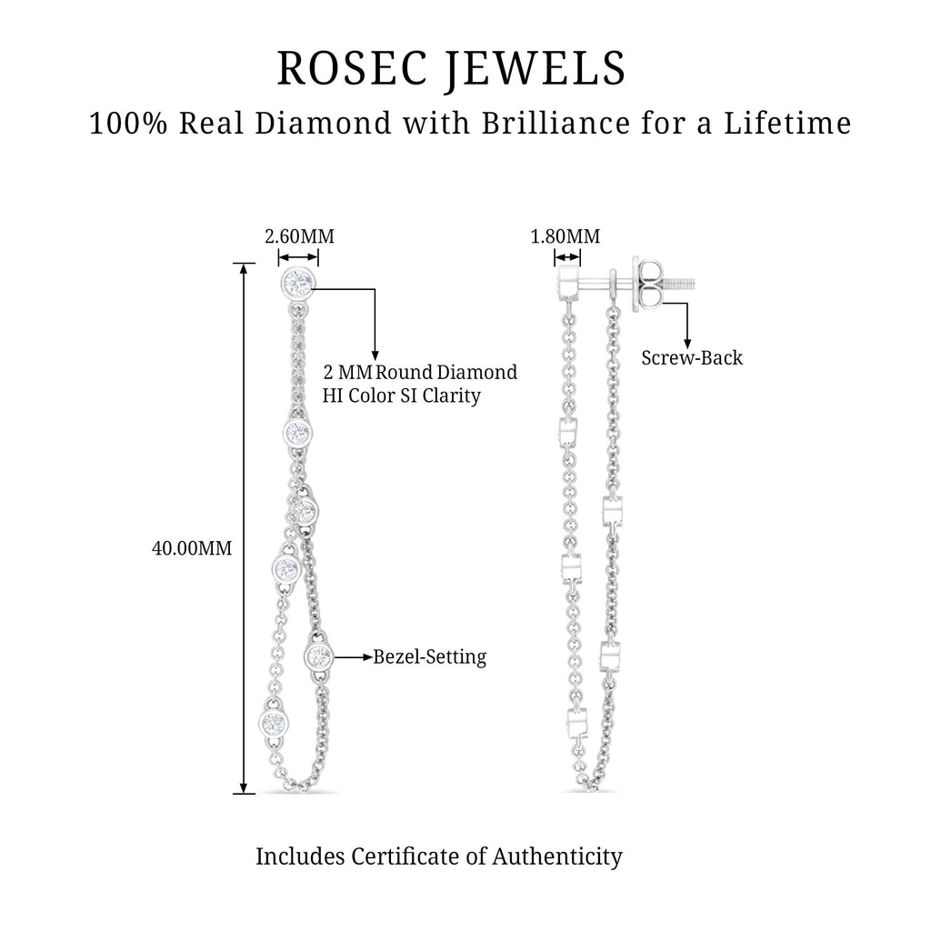 Bezel Set Real Diamond Chain Earrings