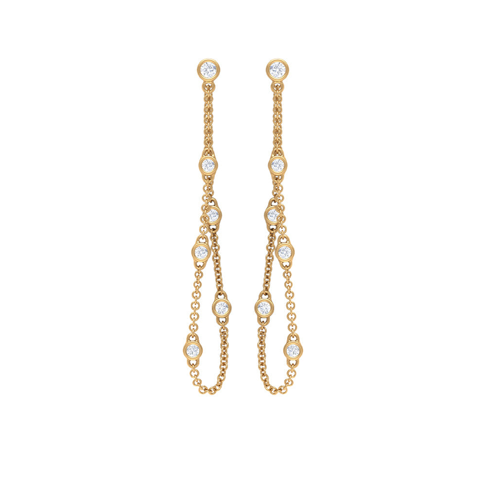 Bezel Set Real Diamond Chain Earrings | Earrings | Wiccan Center