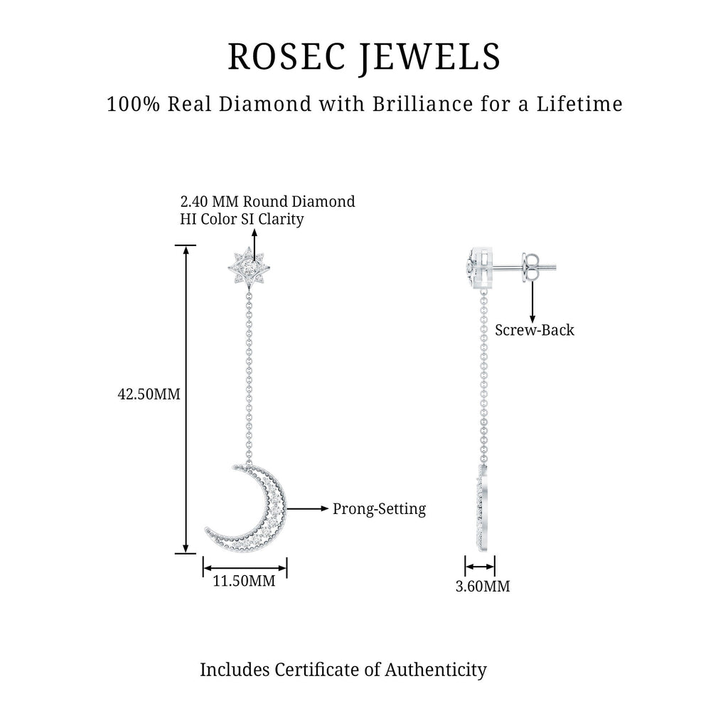 Certified Diamond Star and Moon Chain Earrings