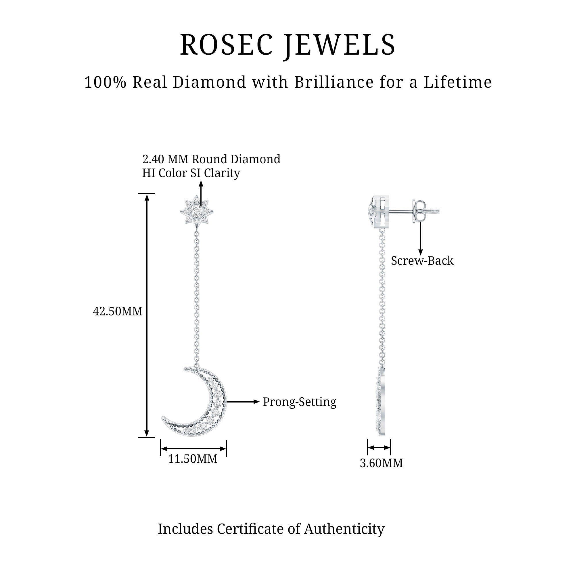 Certified Diamond Star and Moon Chain Earrings