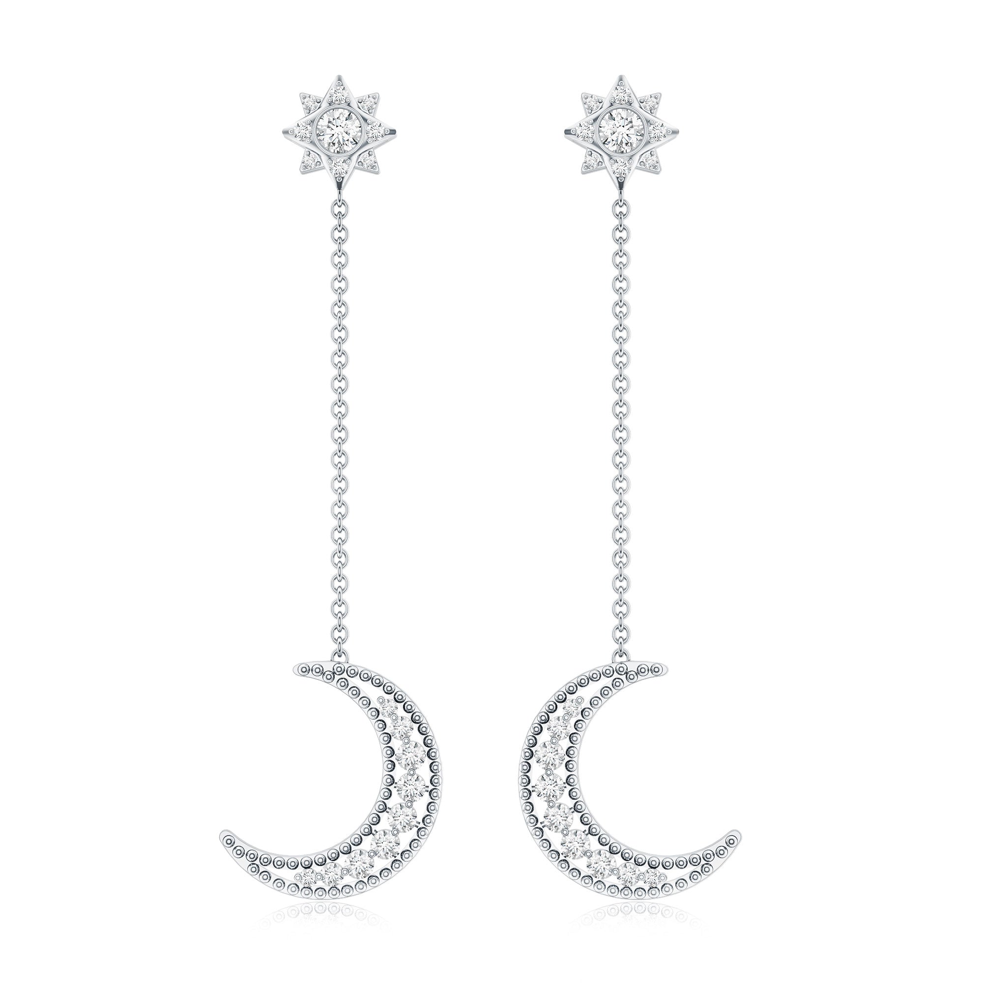 Certified Diamond Star and Moon Chain Earrings