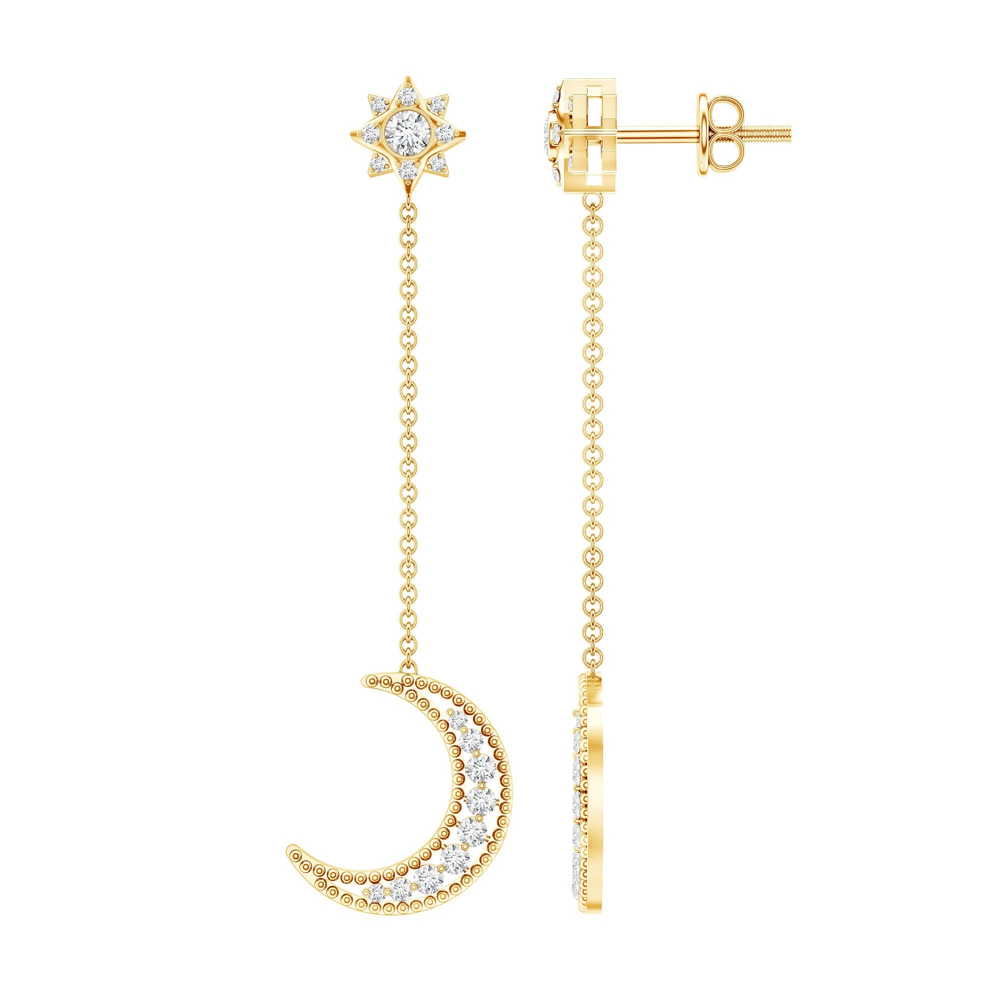 Certified Diamond Star and Moon Chain Earrings | Earrings | Wiccan Center