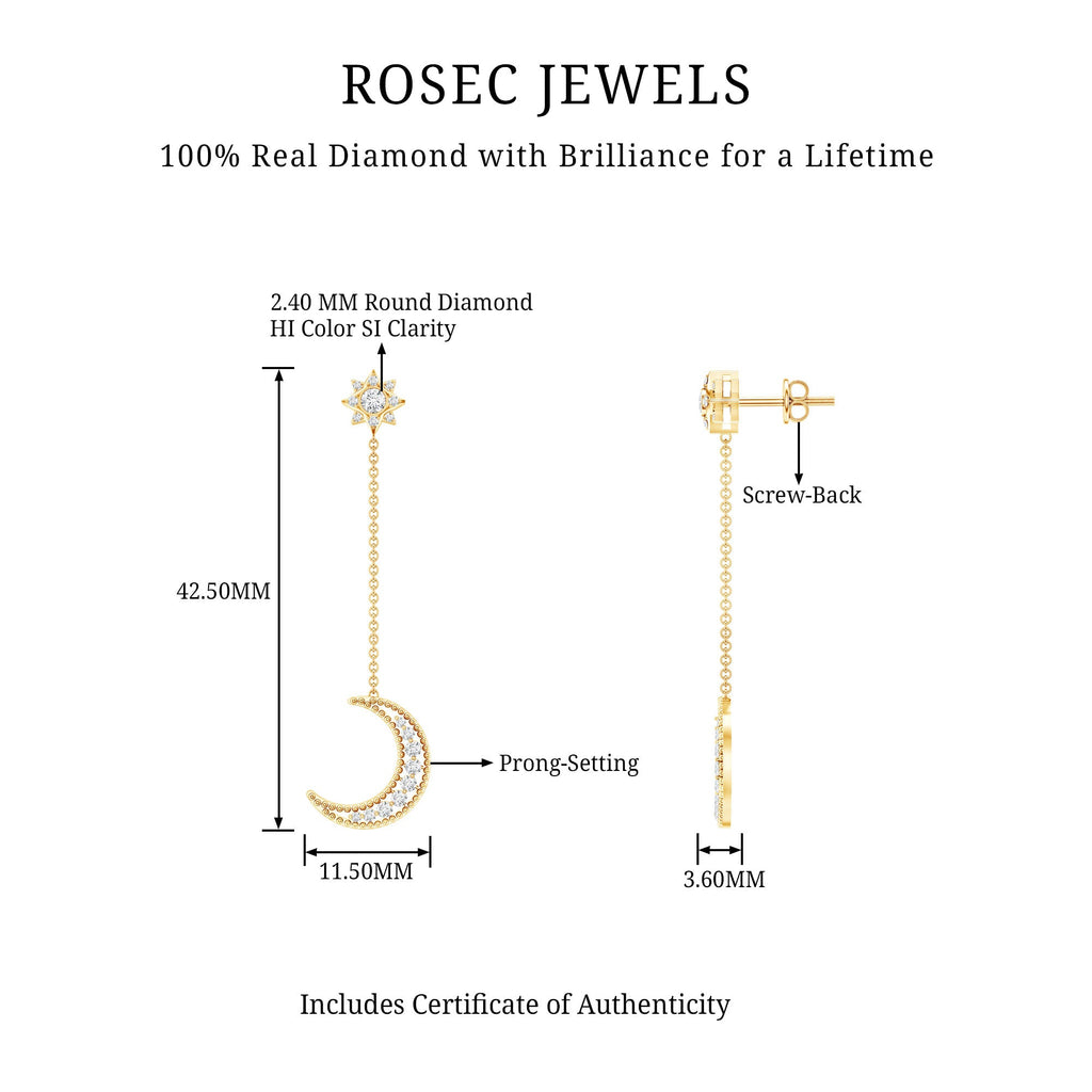 Certified Diamond Star and Moon Chain Earrings