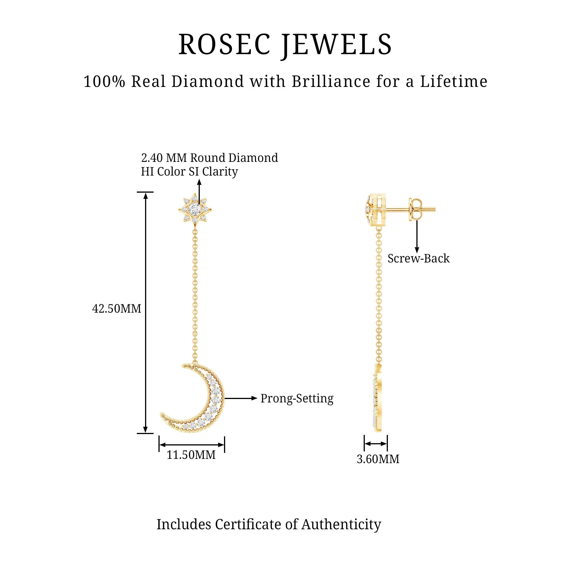 Certified Diamond Star and Moon Chain Earrings