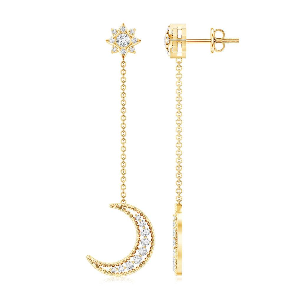 Certified Diamond Star and Moon Chain Earrings