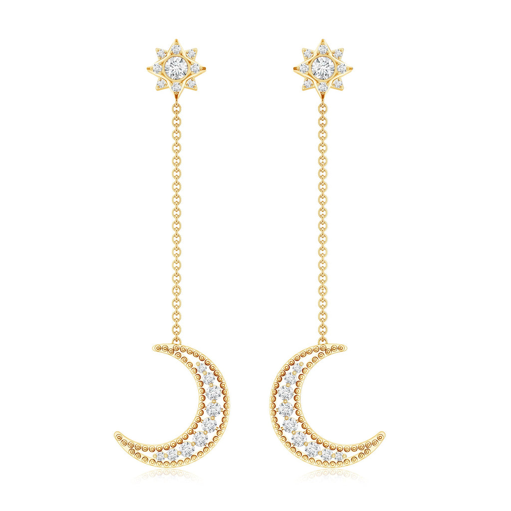 Certified Diamond Star and Moon Chain Earrings