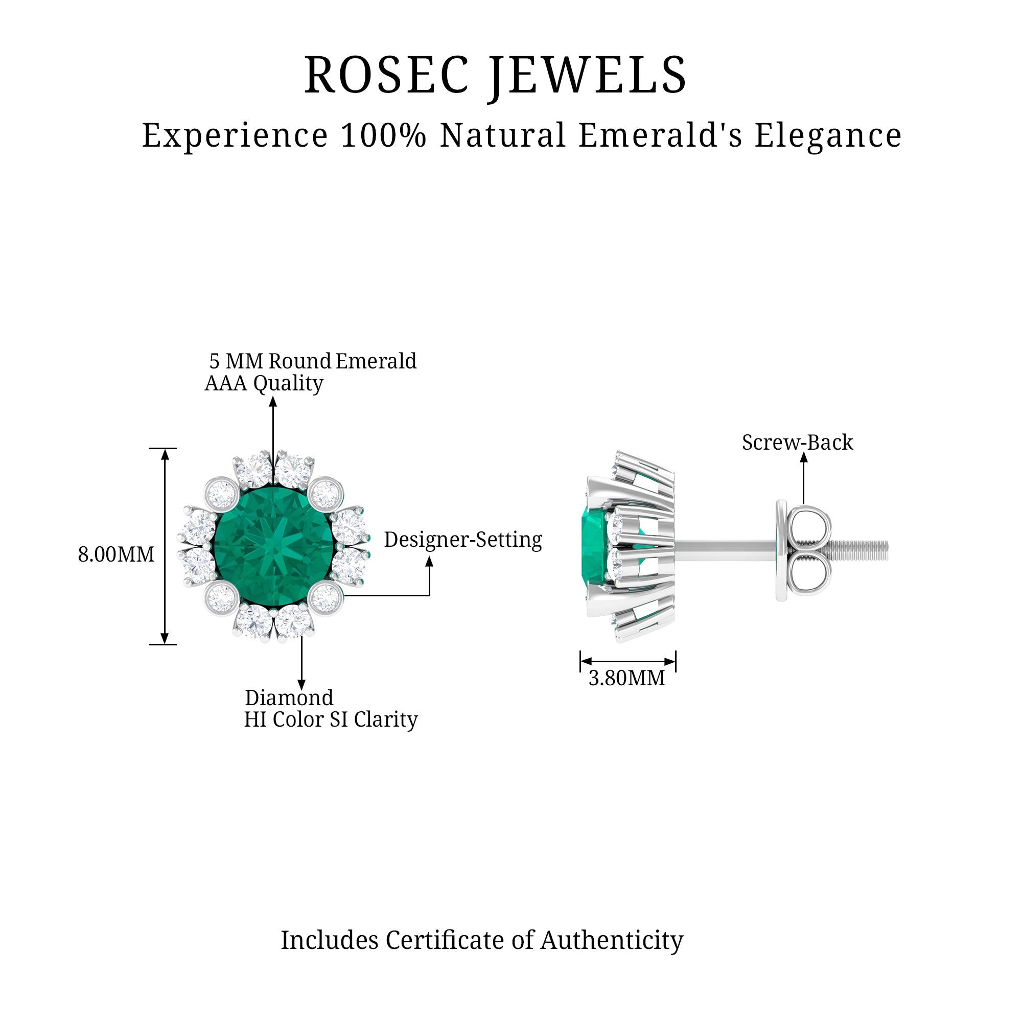 Real 0.99 Carat Emerald and Diamond Halo Stud Earrings