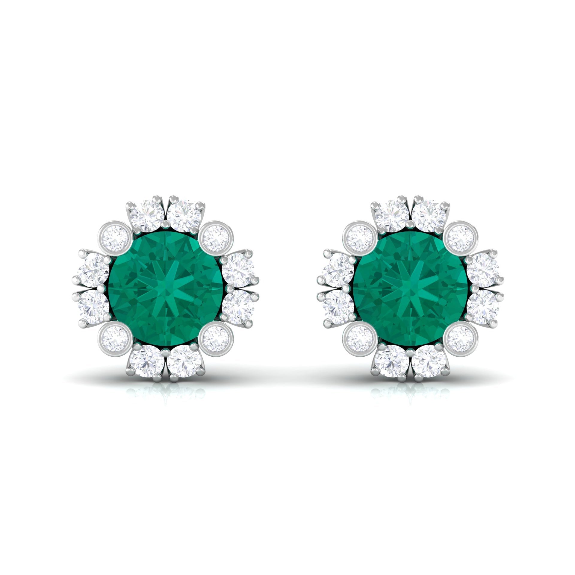 Real 0.99 Carat Emerald and Diamond Halo Stud Earrings