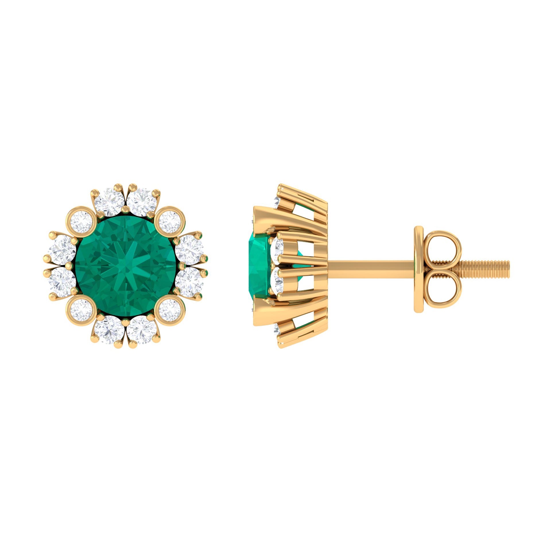 Real 0.99 Carat Emerald and Diamond Halo Stud Earrings | Earrings | Wiccan Center