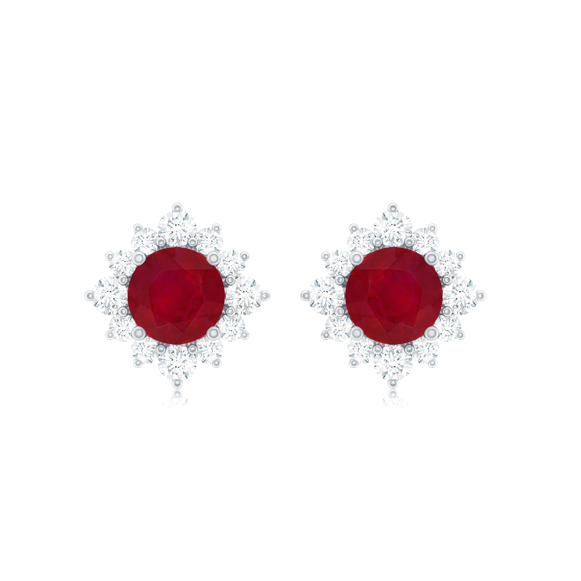 Natural Ruby Stud Earrings with Diamond Halo