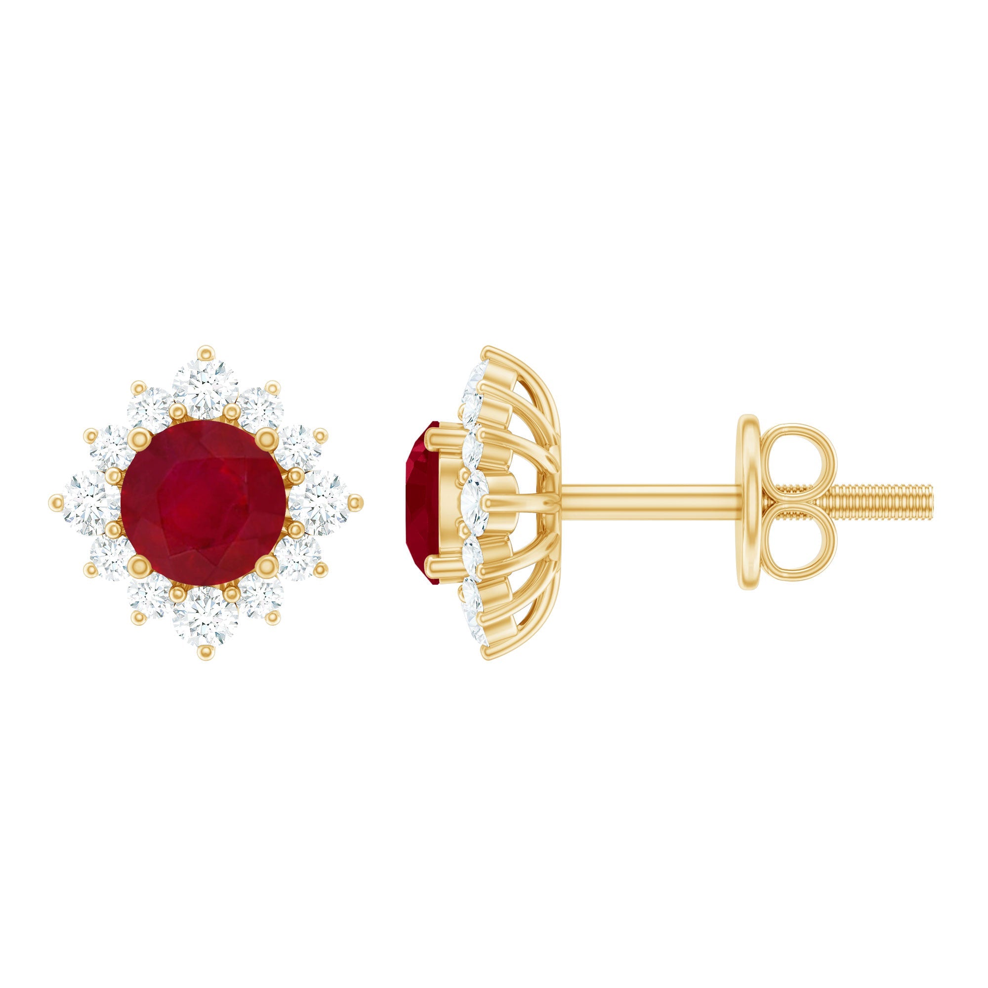 Natural Ruby Stud Earrings with Diamond Halo | Earrings | Wiccan Center