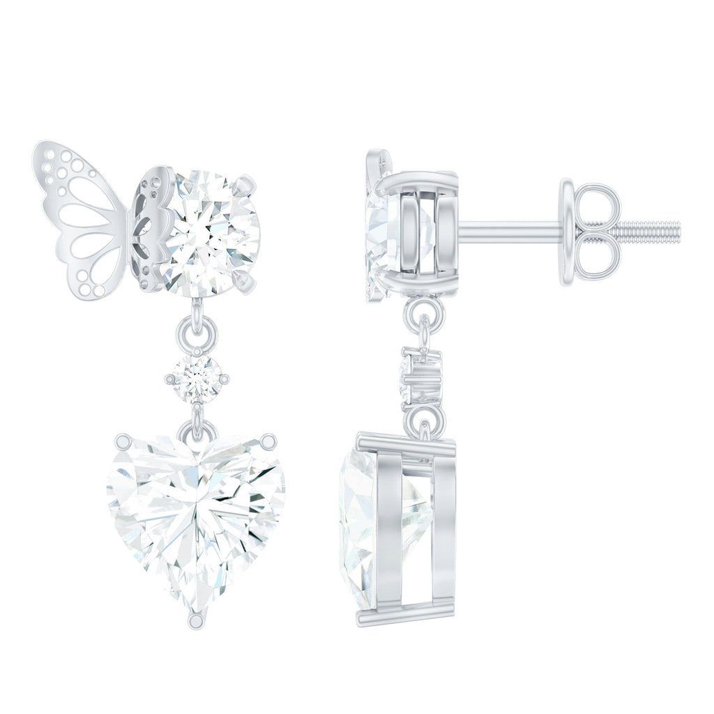 3 Carat Heart Shape Moissanite Drop Earrings with Butterfly
