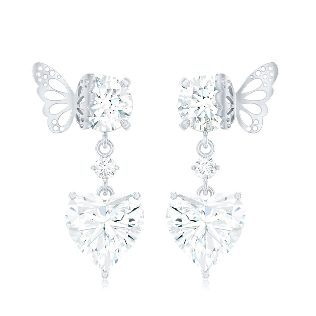 3 Carat Heart Shape Moissanite Drop Earrings with Butterfly