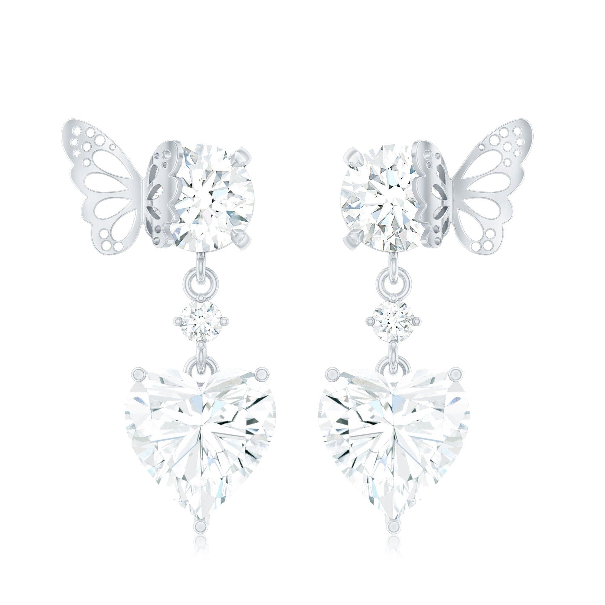 3 Carat Heart Shape Moissanite Drop Earrings with Butterfly