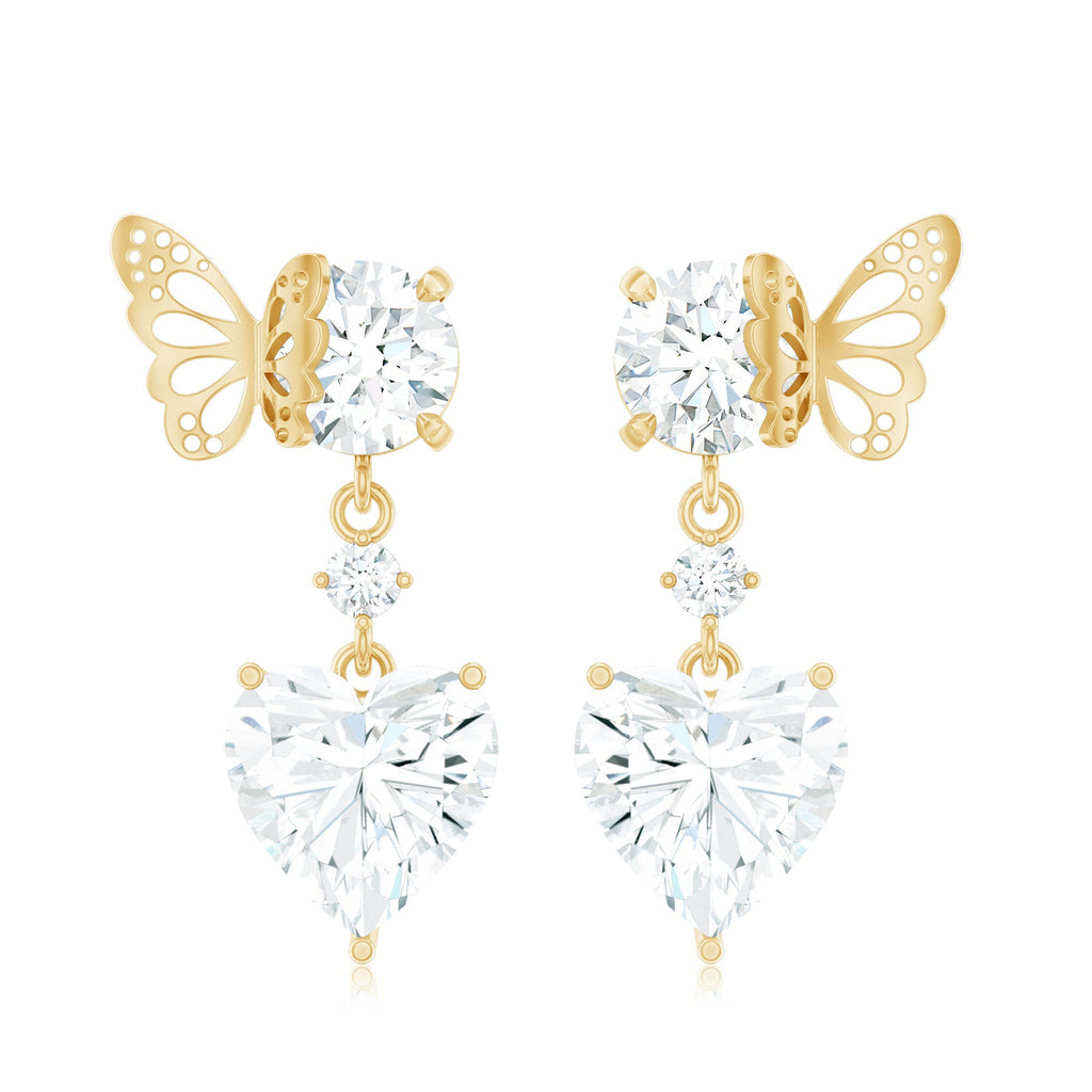 3 Carat Heart Shape Moissanite Drop Earrings with Butterfly