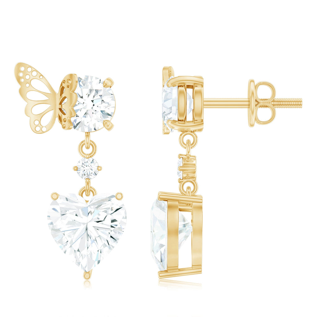 3 Carat Heart Shape Moissanite Drop Earrings with Butterfly