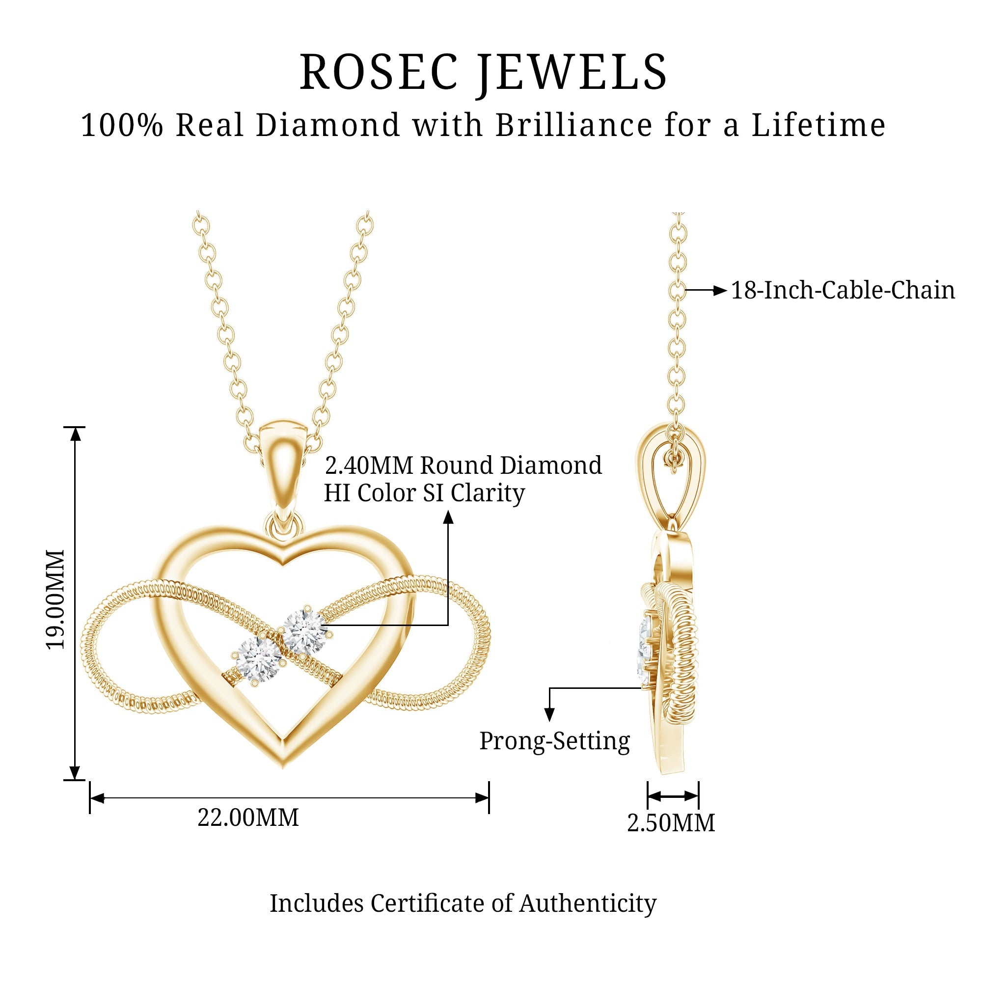 Natural Diamond Infinity Heart Necklace For Her