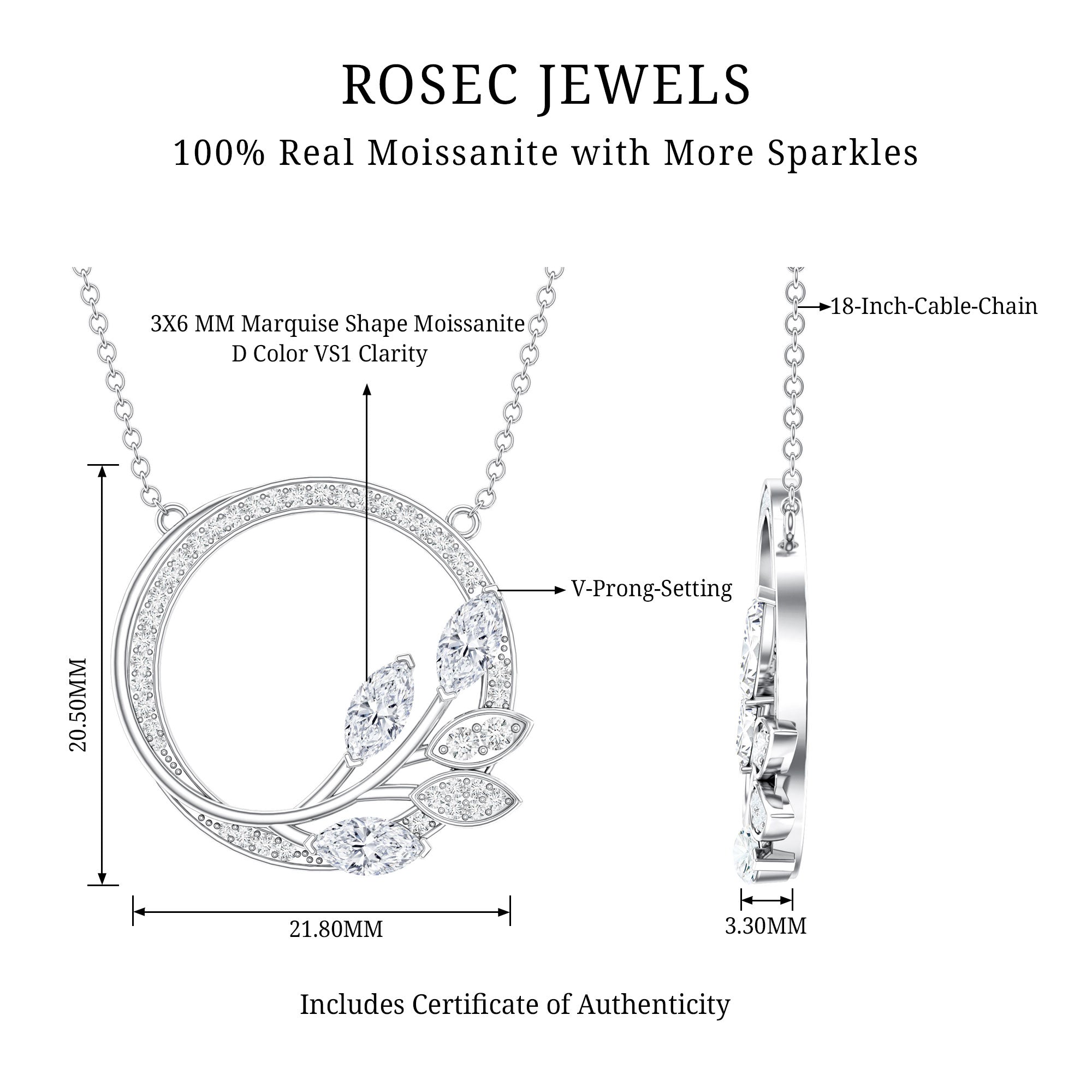 Marquise and Round Cut Moissanite Leaf Eternity Necklace
