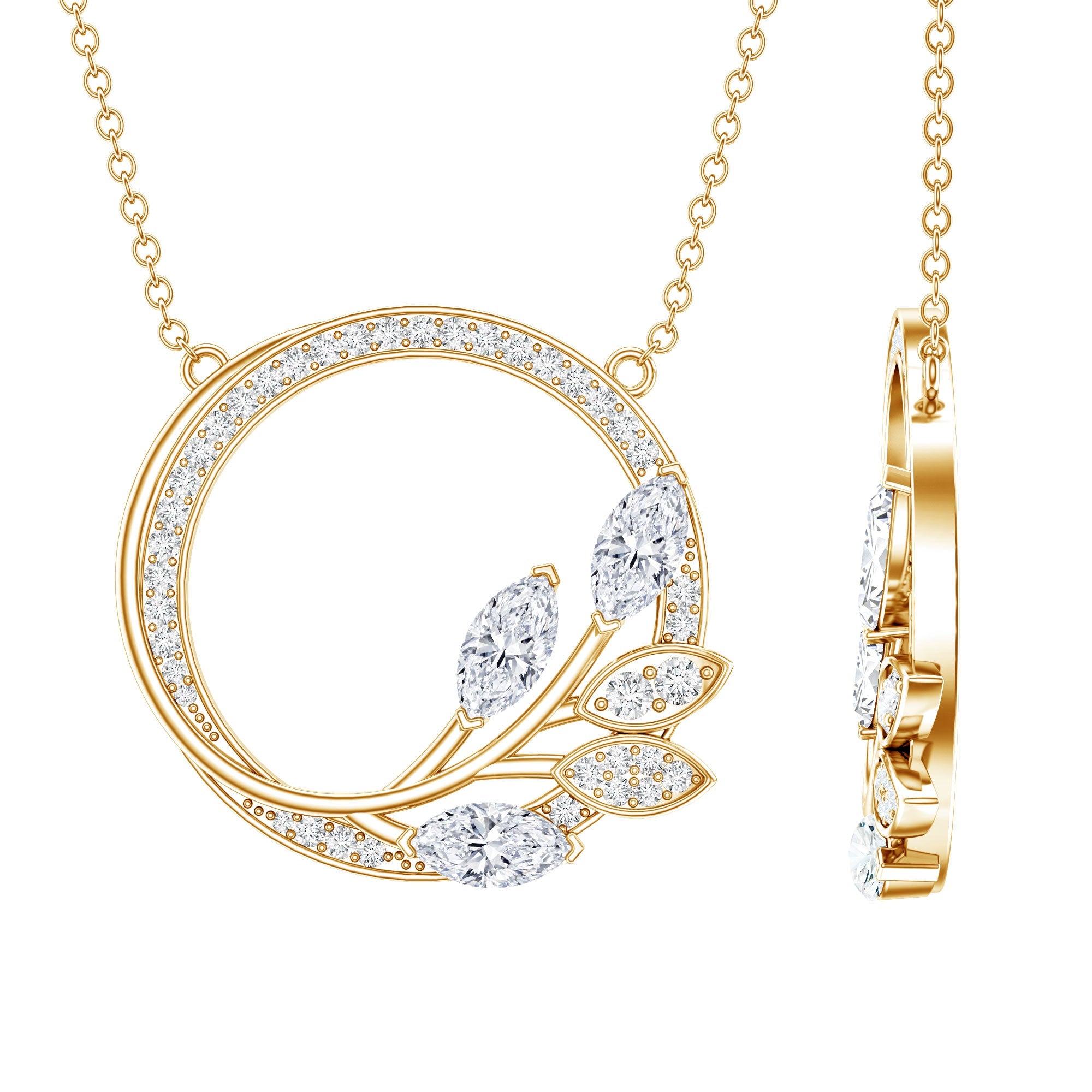 Marquise and Round Cut Moissanite Leaf Eternity Necklace | Pendants | Wiccan Center