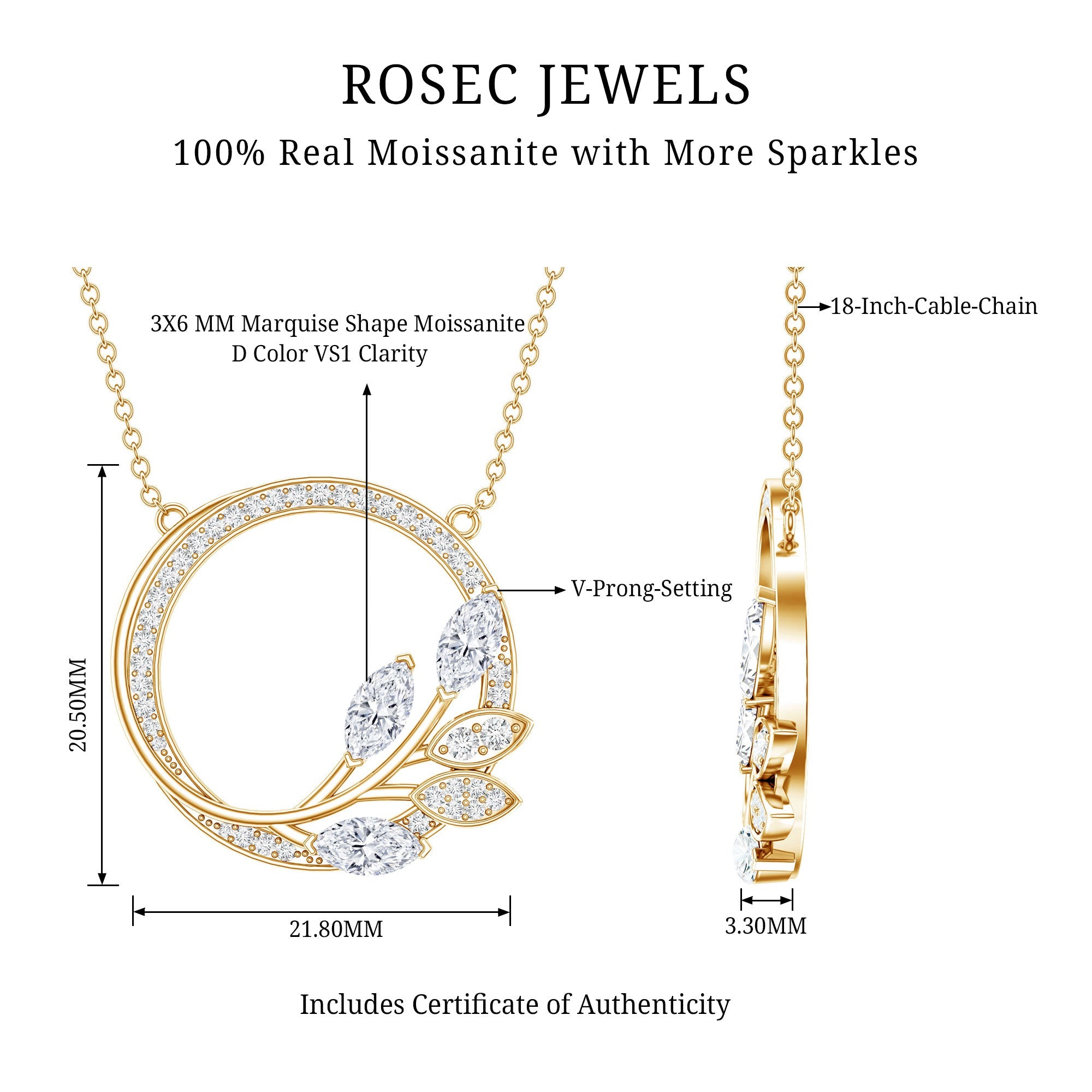 Marquise and Round Cut Moissanite Leaf Eternity Necklace