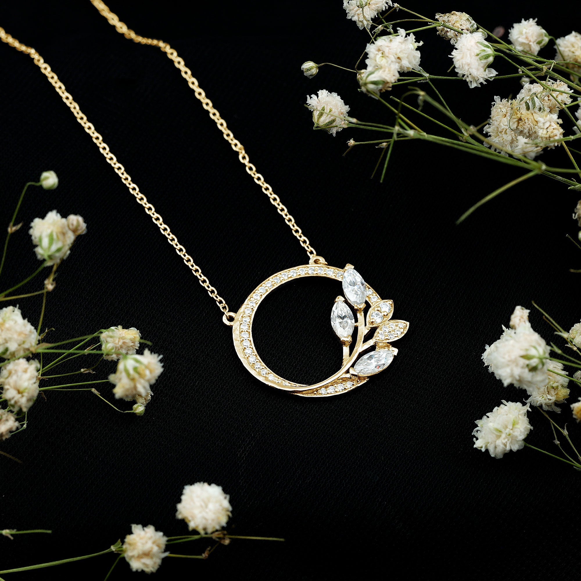 Marquise and Round Cut Moissanite Leaf Eternity Necklace