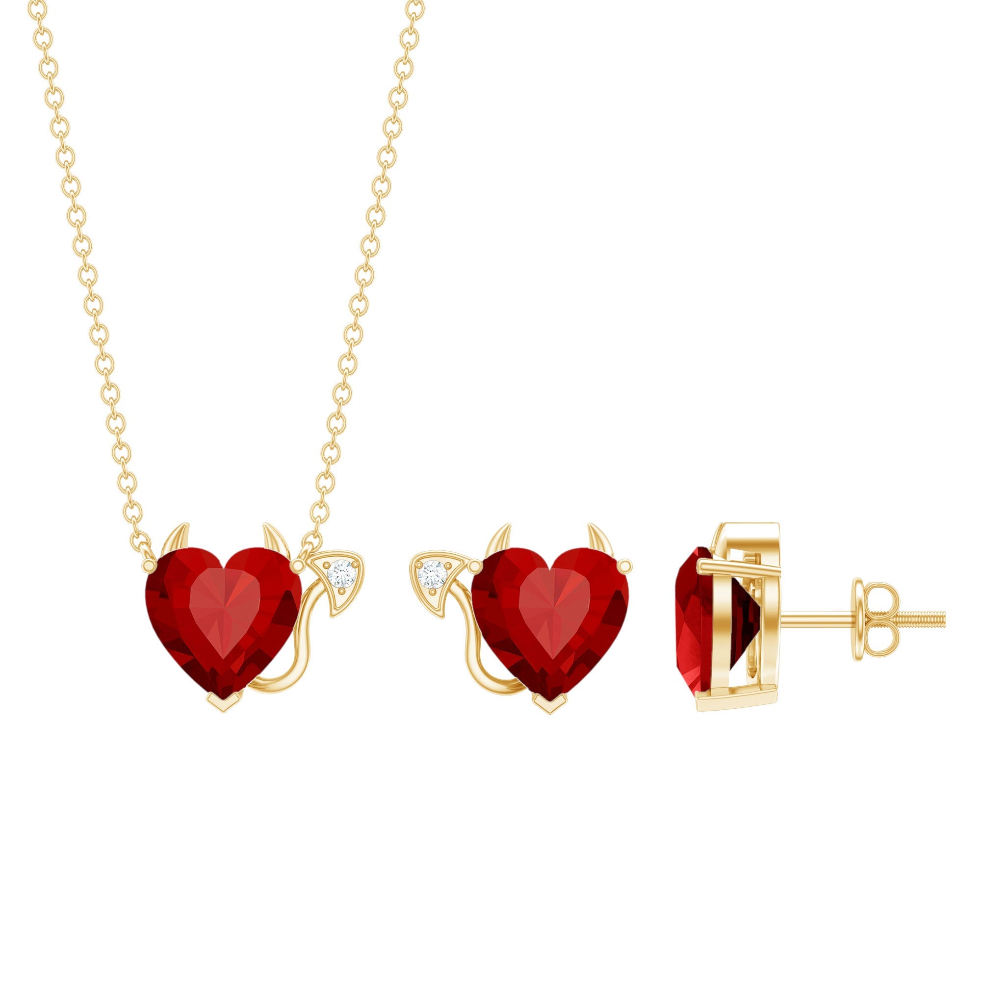 Lab Grown Ruby Heart Necklace And Earrings Set With Diamond | Jewelry Set | Wiccan Center