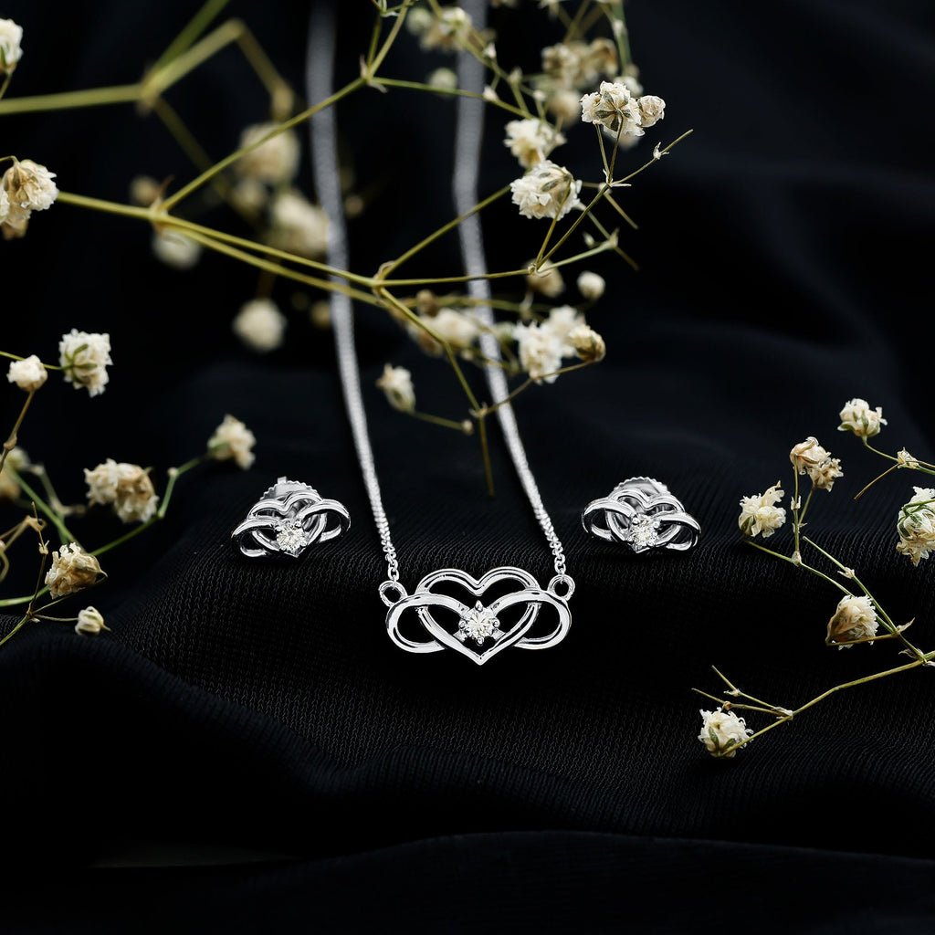 Round Cut Diamond Infinity Heart Jewelry Set