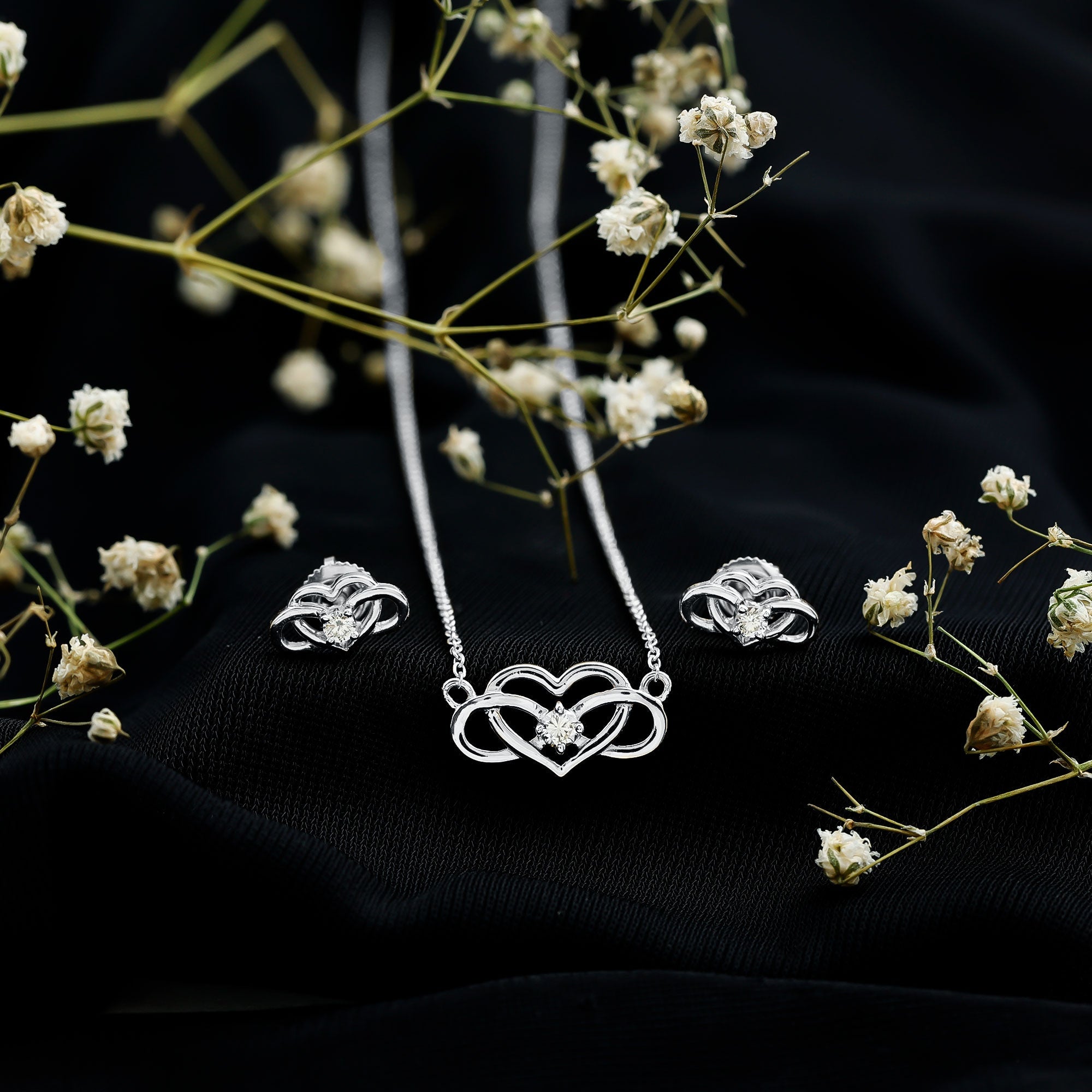 Round Cut Diamond Infinity Heart Jewelry Set