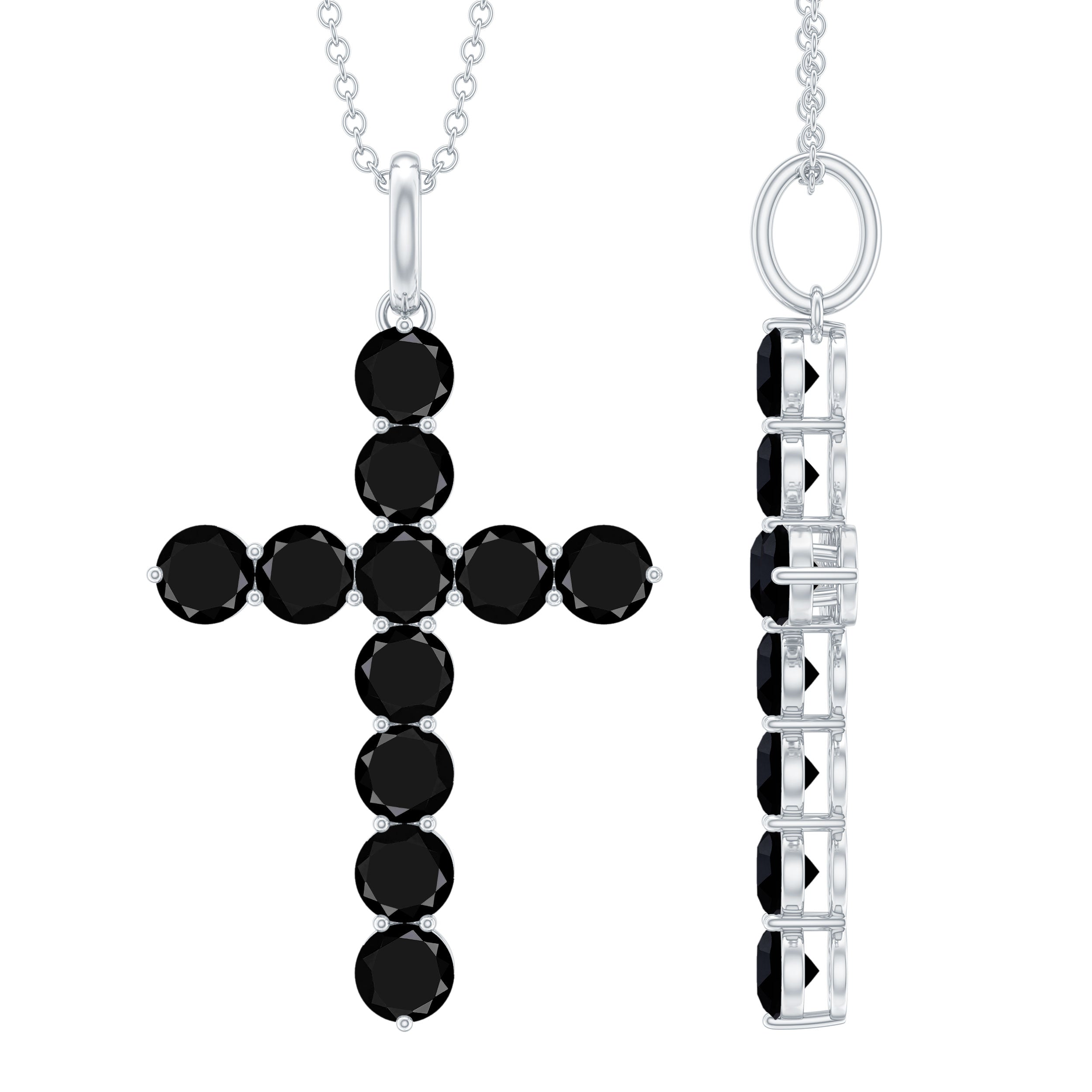 Natural Black Onyx Cross Pendant Necklace for Women