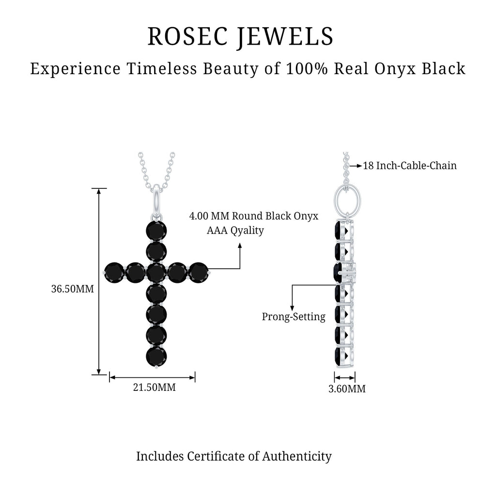 Natural Black Onyx Cross Pendant Necklace for Women