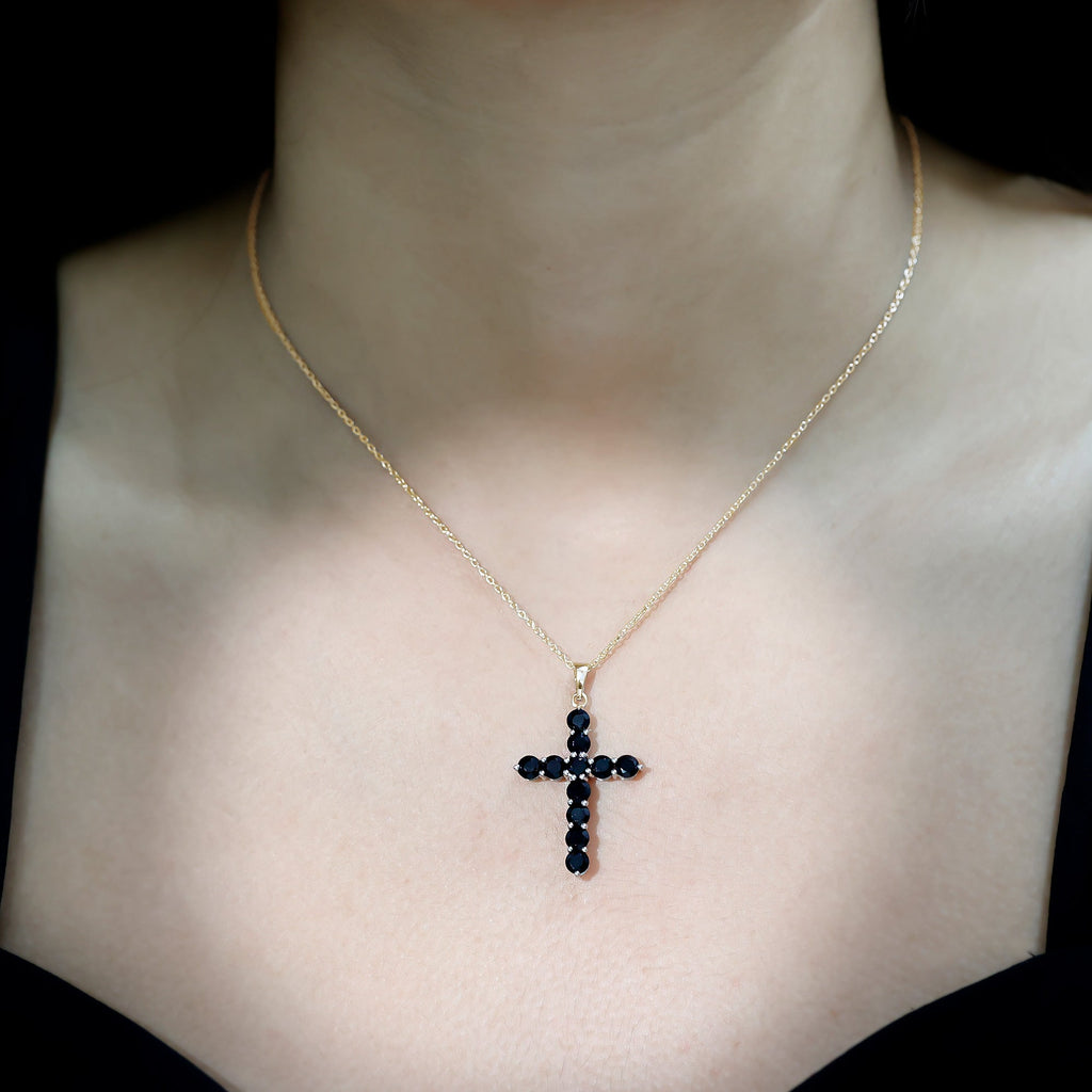 Natural Black Onyx Cross Pendant Necklace for Women