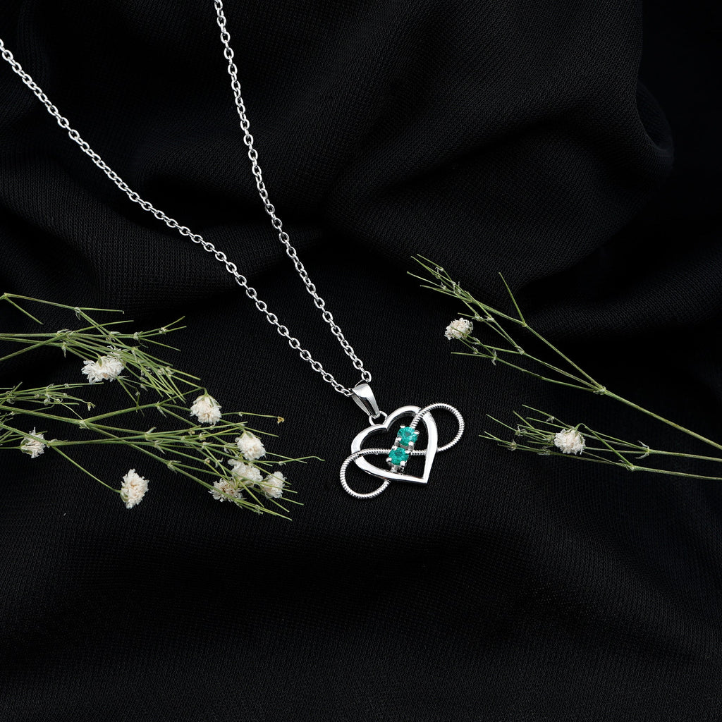 Heart Infinity Necklace with Real Emerald
