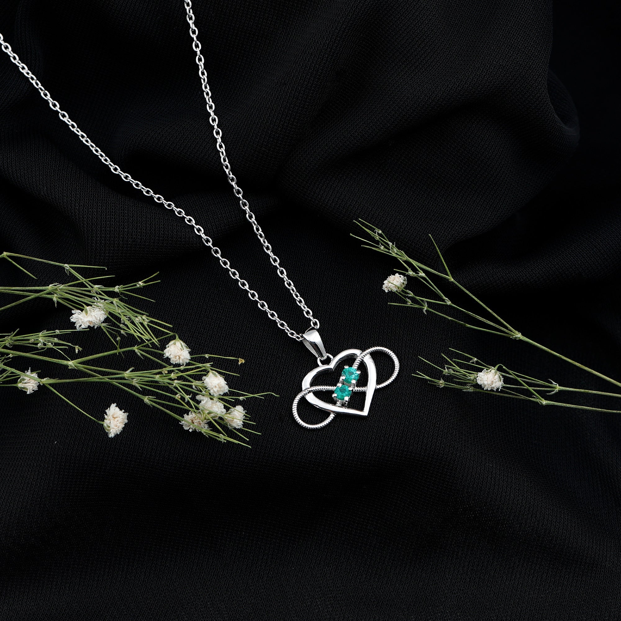 Heart Infinity Necklace with Real Emerald