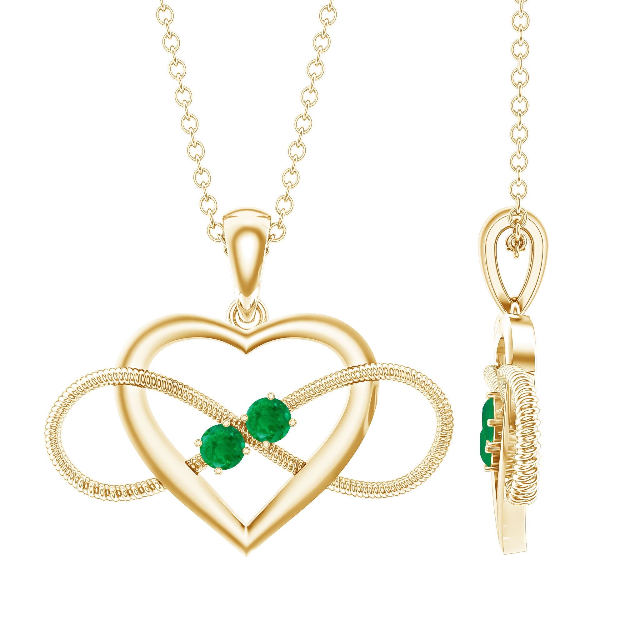 Heart Infinity Necklace with Real Emerald | Pendants | Wiccan Center