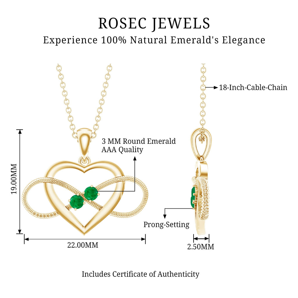 Heart Infinity Necklace with Real Emerald