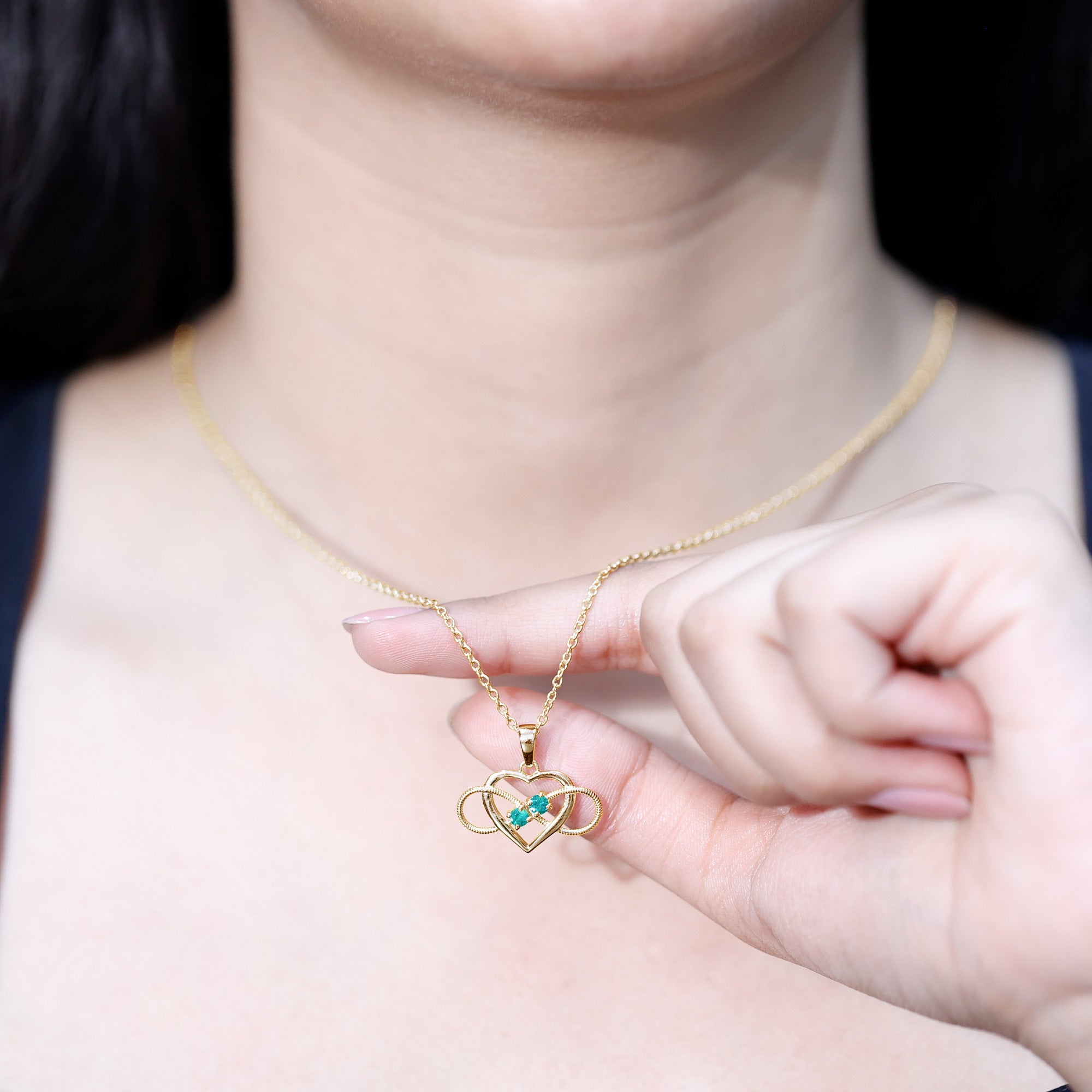 Heart Infinity Necklace with Real Emerald