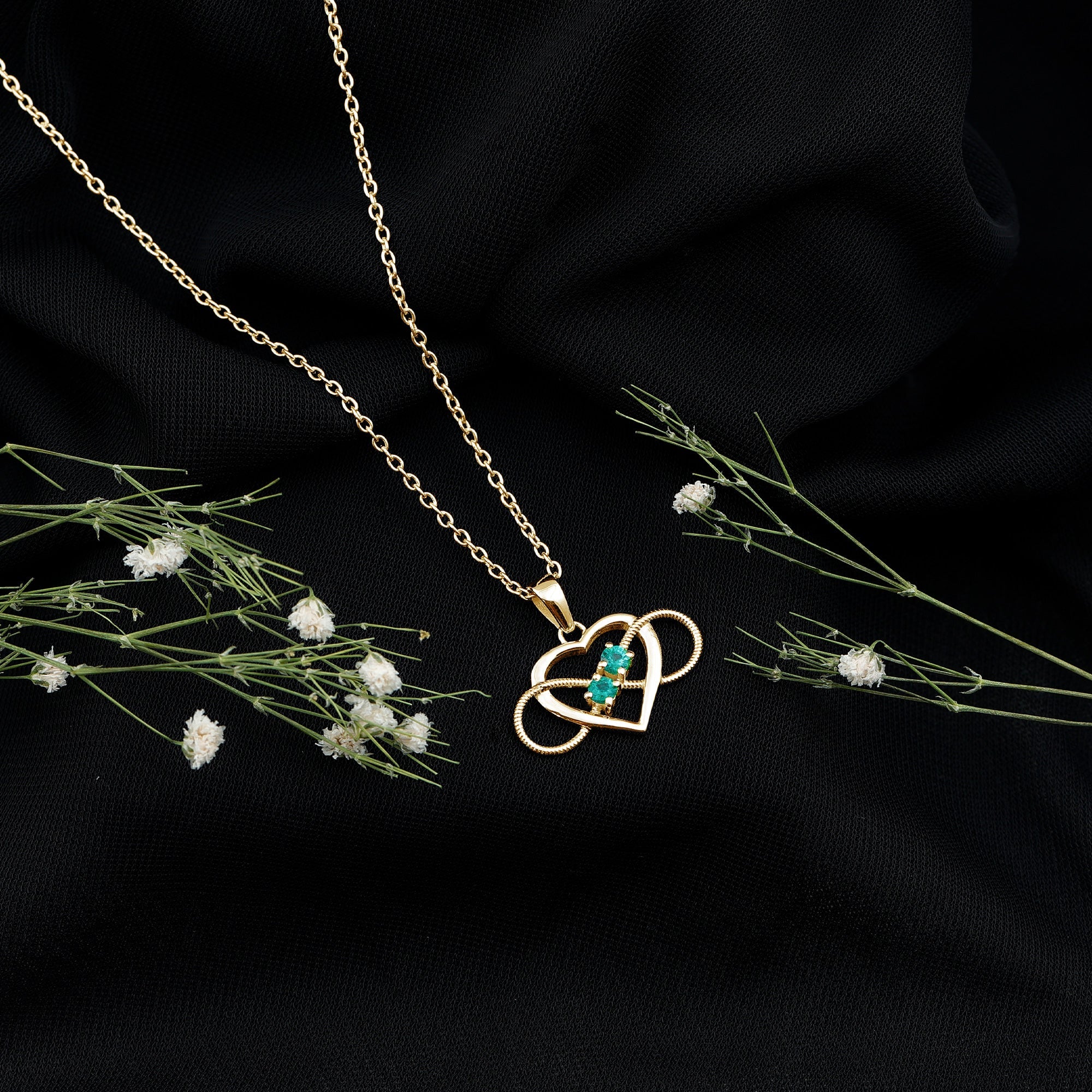 Heart Infinity Necklace with Real Emerald