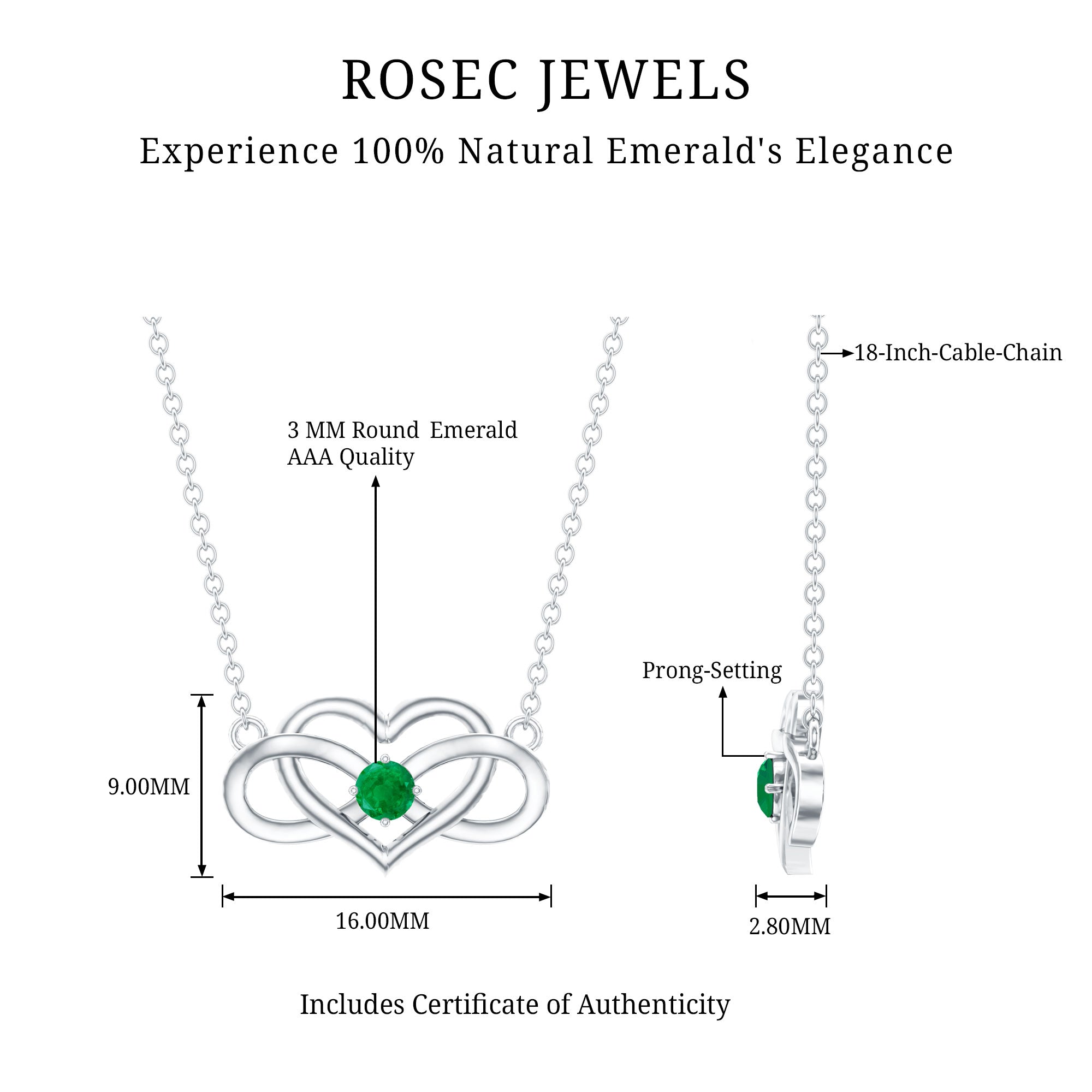 Emerald Heart and Infinity Chain Necklace for Women