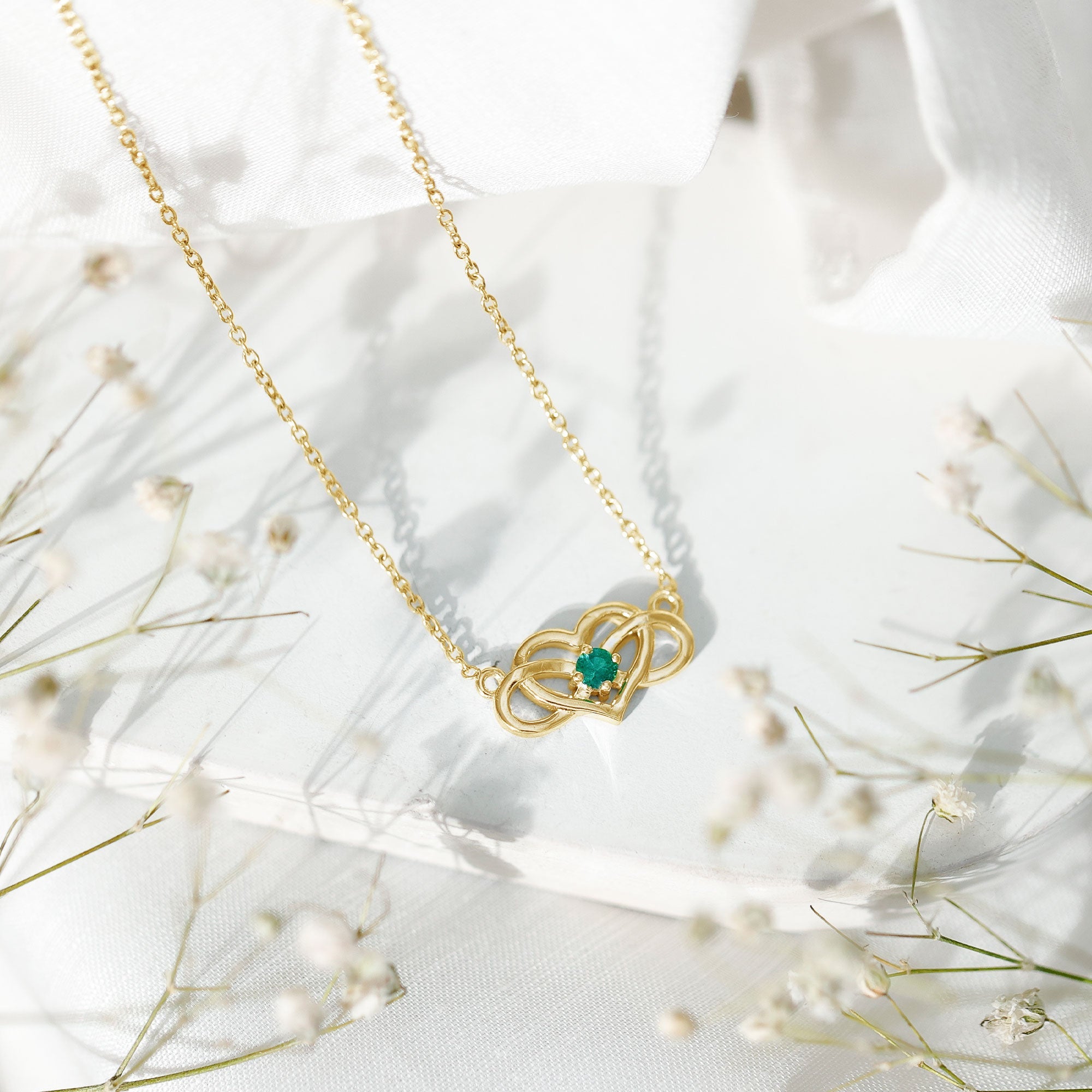 Emerald Heart and Infinity Chain Necklace for Women