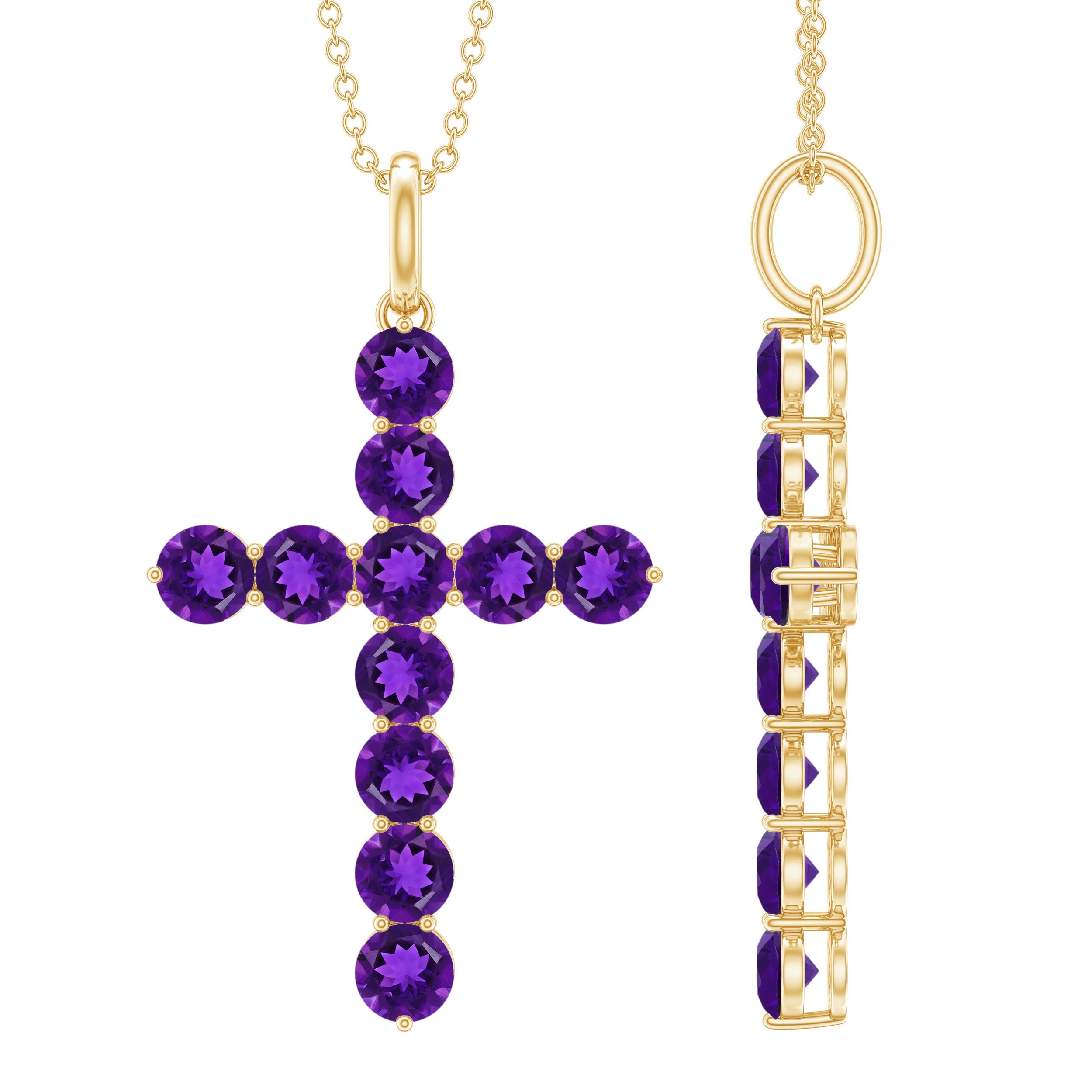 Natural Amethyst Cross Pendant Necklace with Chain | Pendants | Wiccan Center