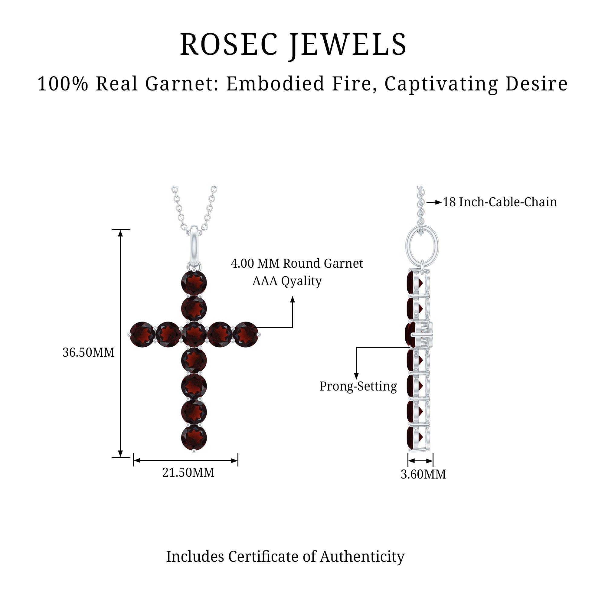 Genuine Garnet Cross Pendant Necklace