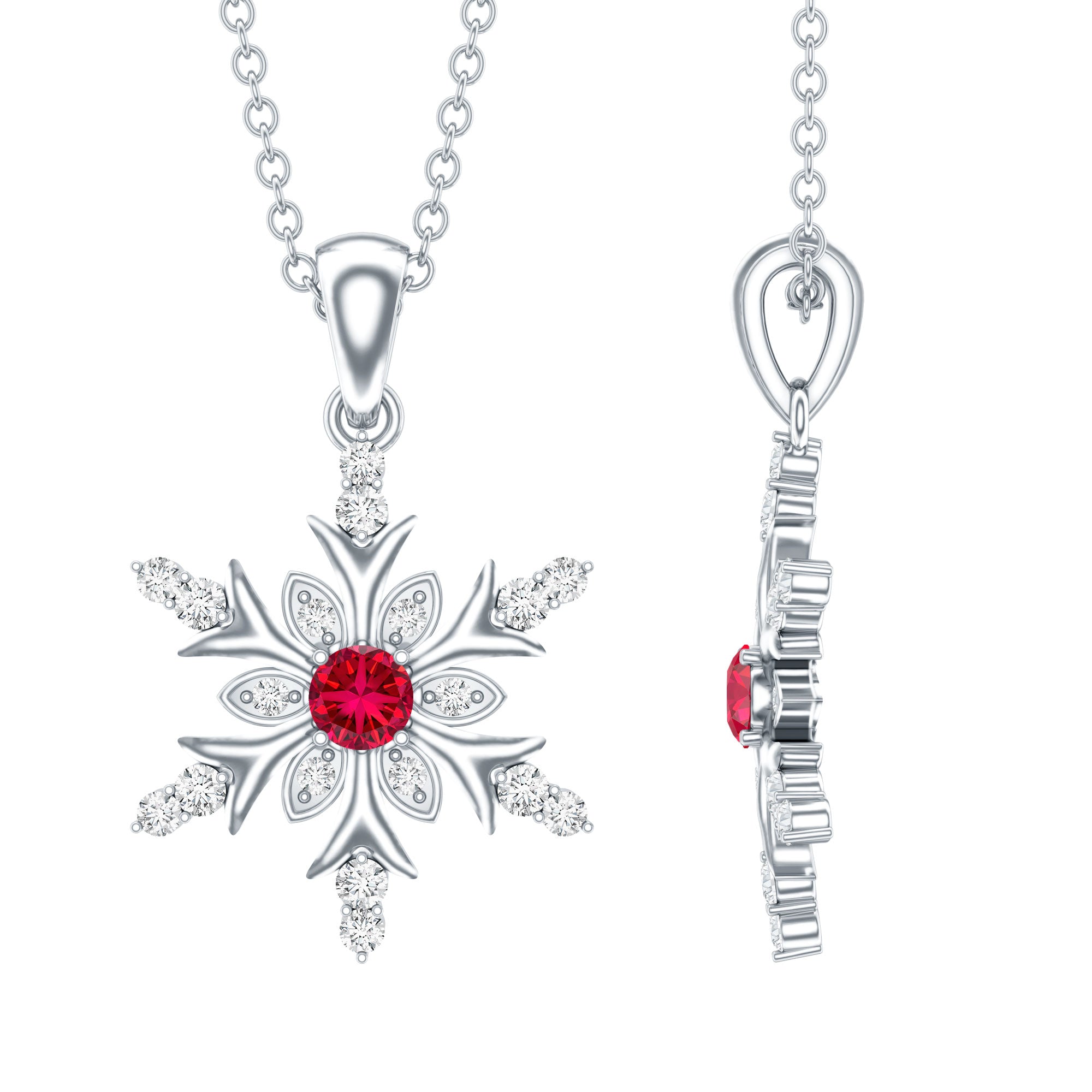 Lab Created Ruby Snowflake Pendant with Diamond Accent