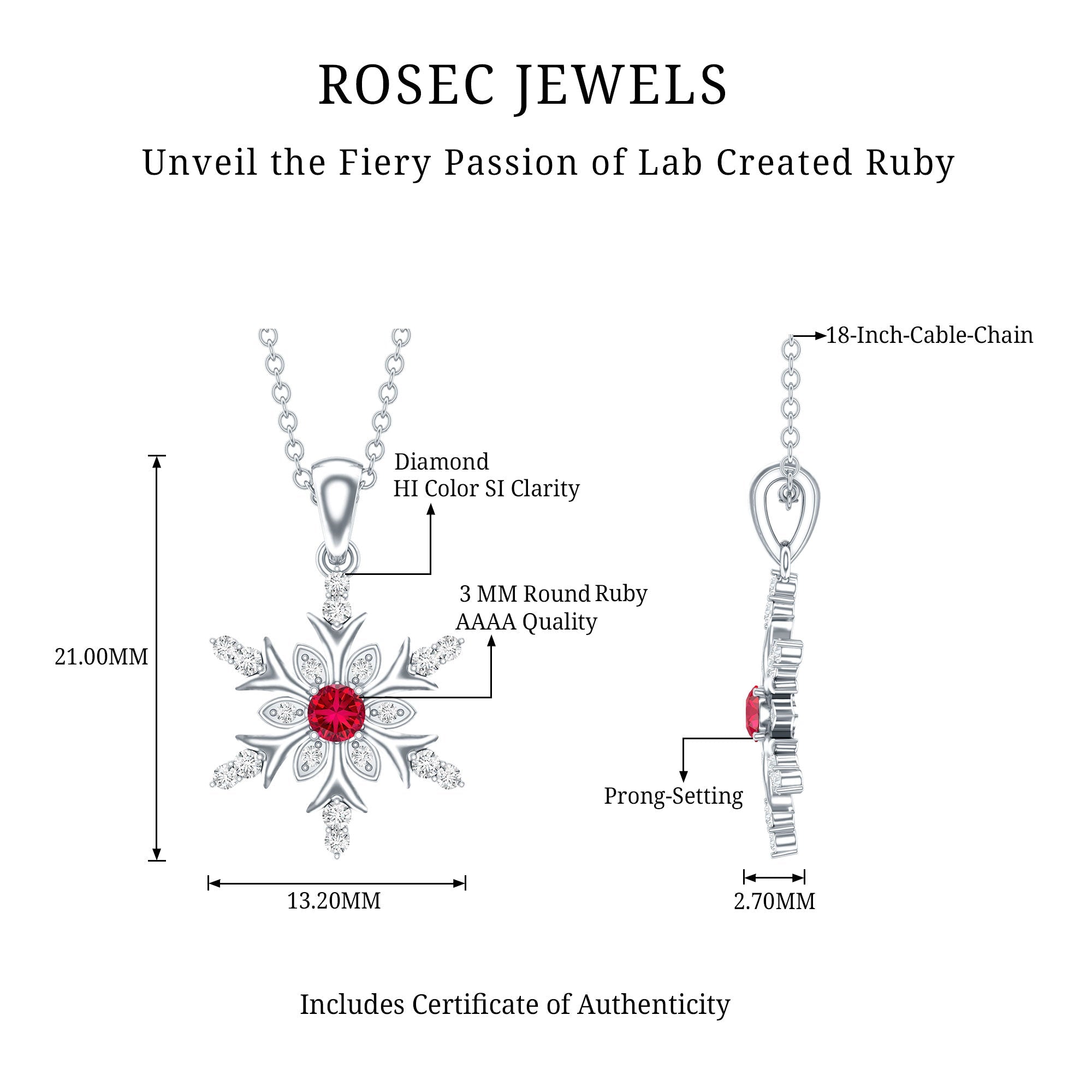 Lab Created Ruby Snowflake Pendant with Diamond Accent