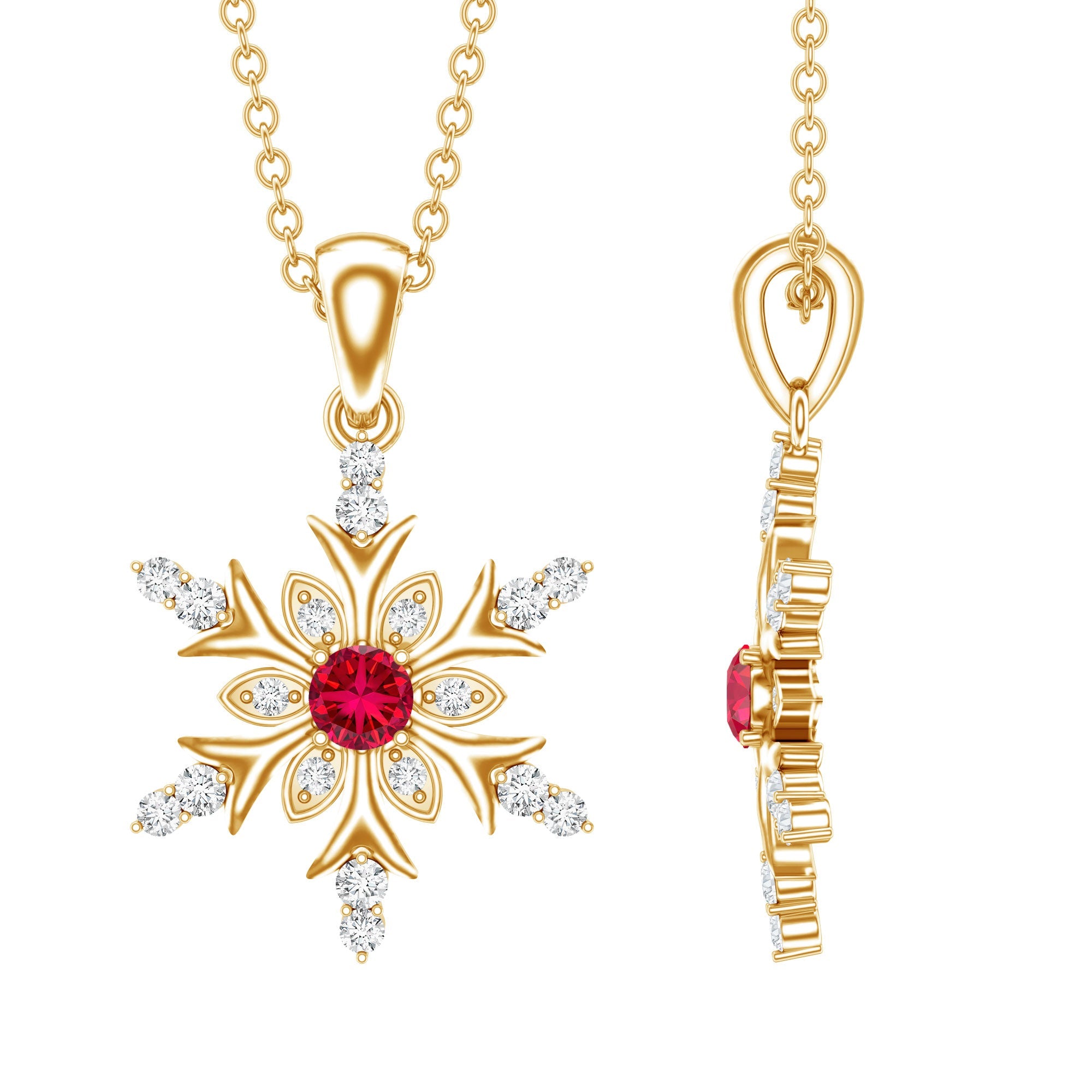 Lab Created Ruby Snowflake Pendant with Diamond Accent | Pendants | Wiccan Center