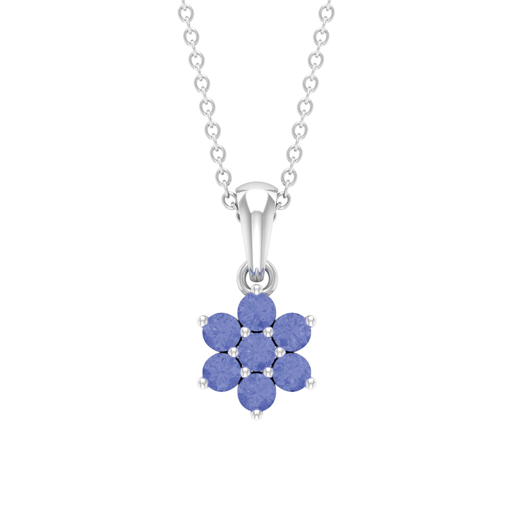 Natural Tanzanite Flower Cluster Pendant Necklace
