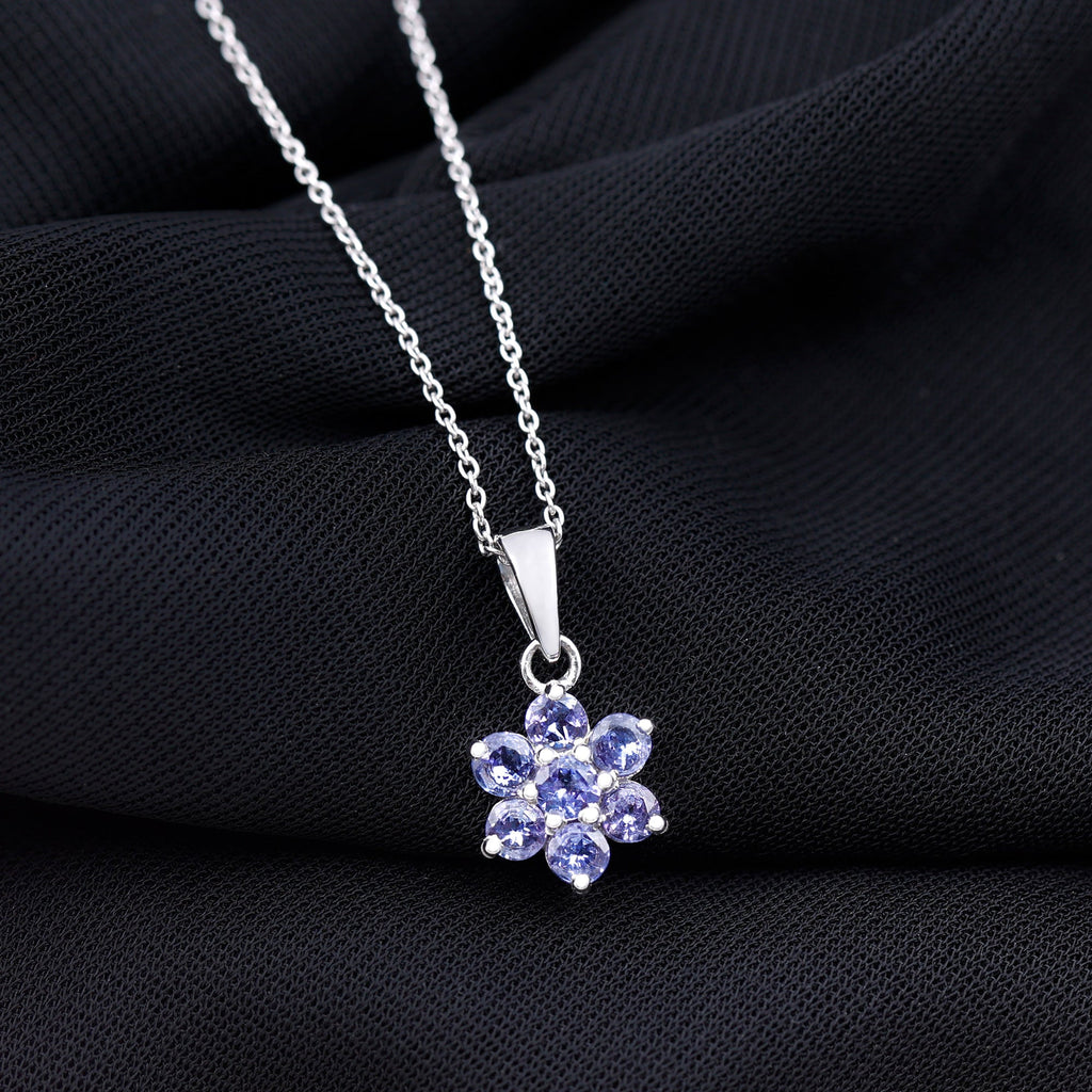 Natural Tanzanite Flower Cluster Pendant Necklace