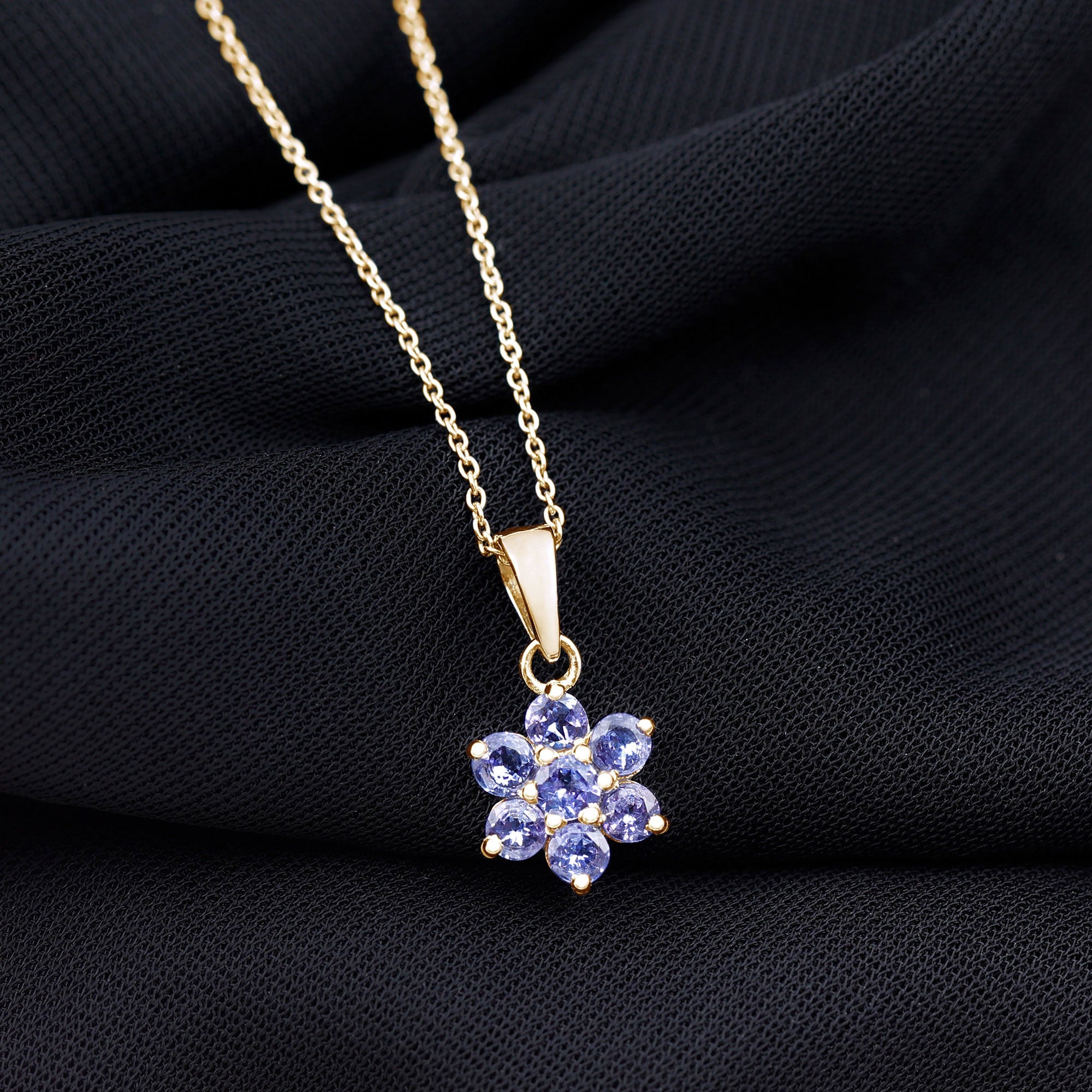 Natural Tanzanite Flower Cluster Pendant Necklace