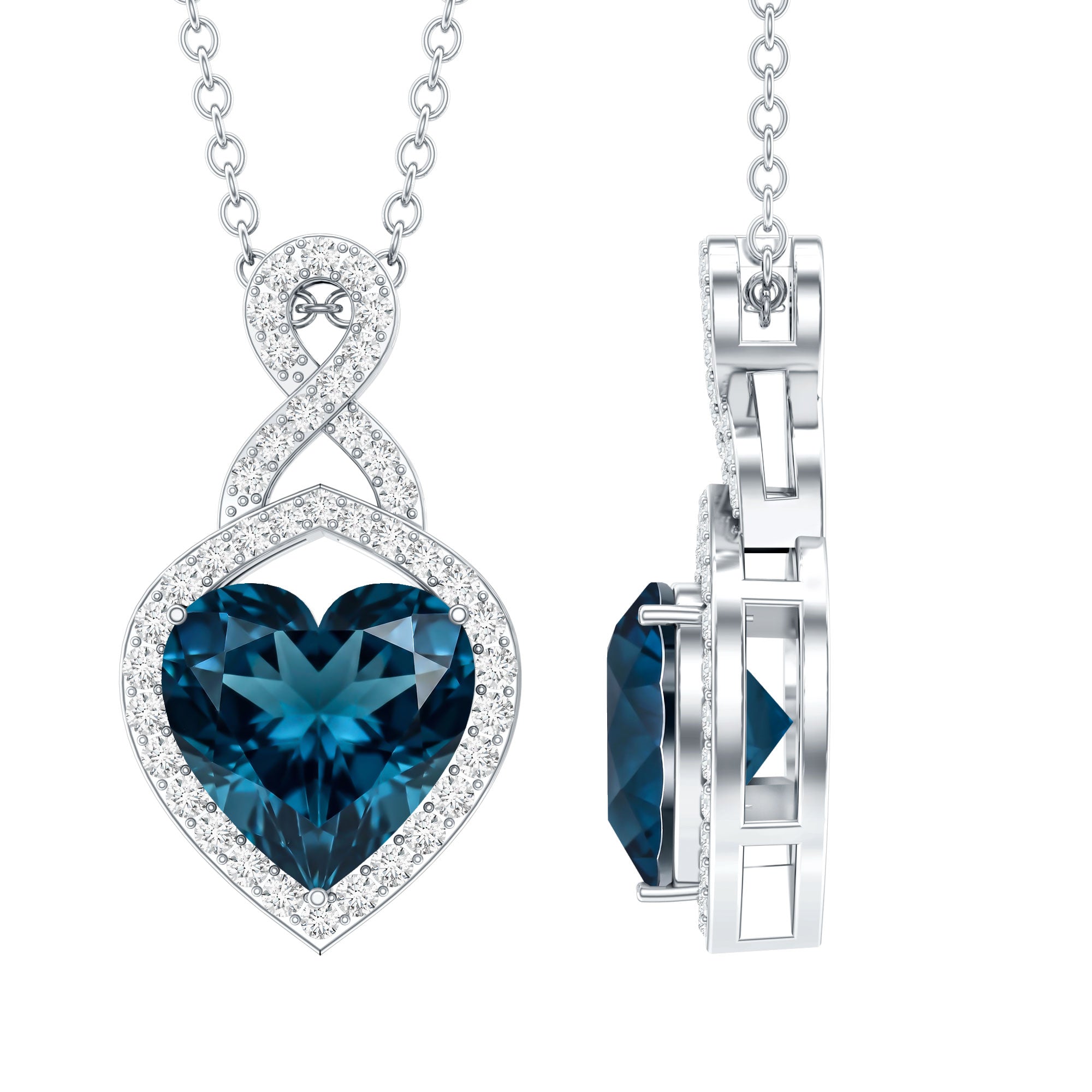 2 Carat Heart Shape London Blue Topaz Infinity Necklace with Diamond