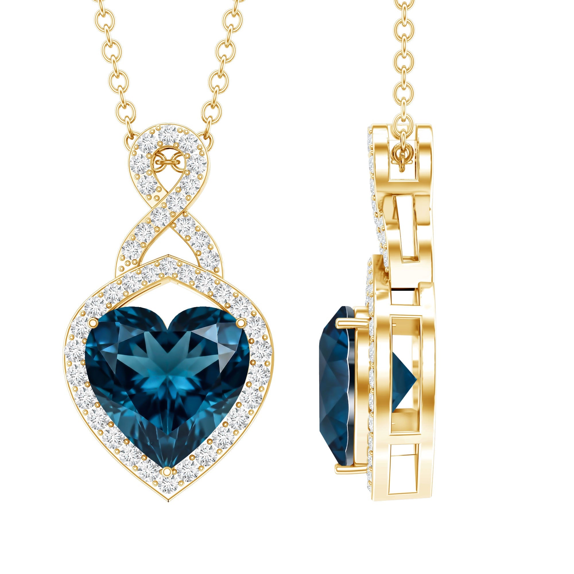 2 Carat Heart Shape London Blue Topaz Infinity Necklace with Diamond | Pendants | Wiccan Center