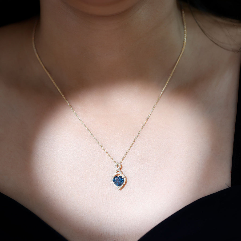 2 Carat Heart Shape London Blue Topaz Infinity Necklace with Diamond